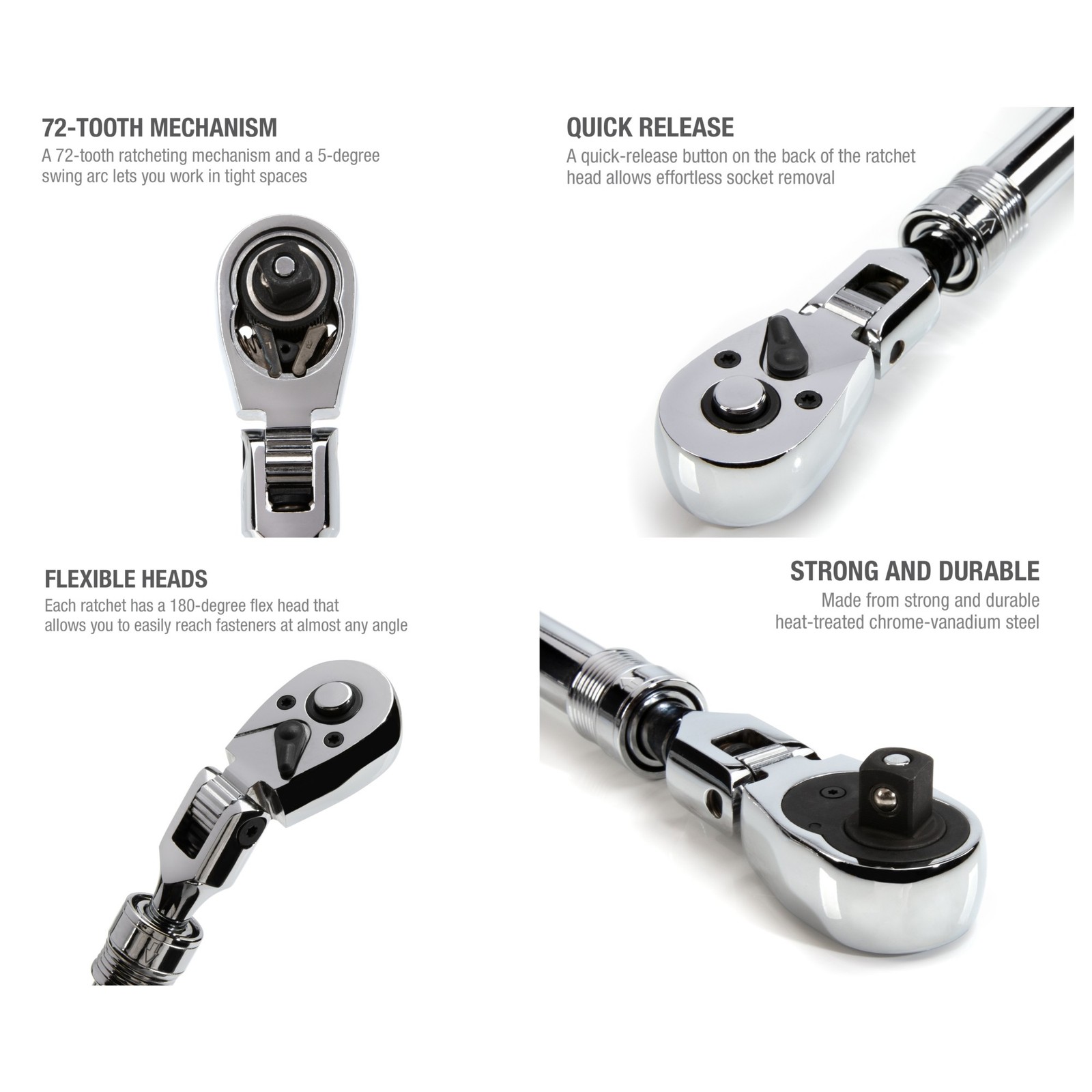 Steelman 72 Tooth 1/2 in. Drive Extendable Flex Head Ratchet 96756