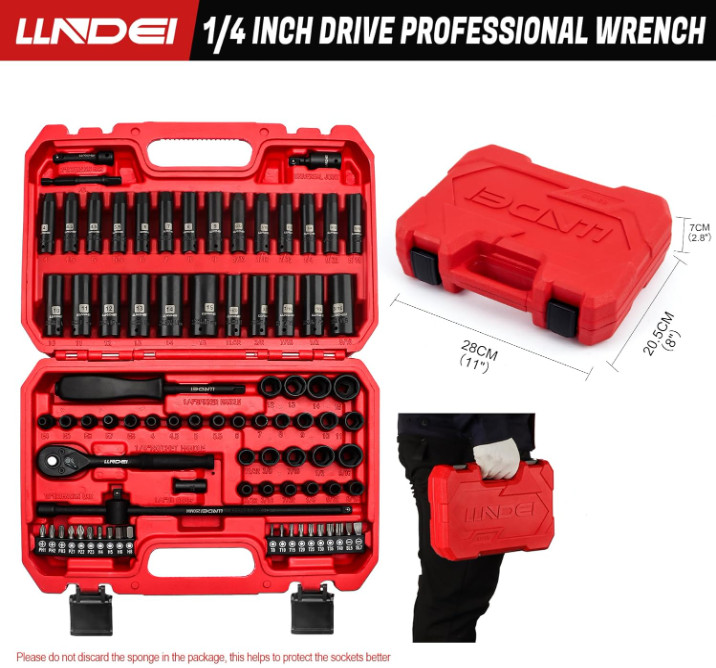 1/4in Drive Impact Socket Set, 83pcs SAE/Metric, 72T Ratchet, CR-V Tools
