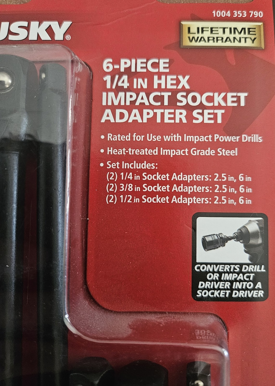 Husky 6 Piece 1/4″ Hex Impact Socket Adapter Set, HISKDRAPT6PC, NEW SEALED