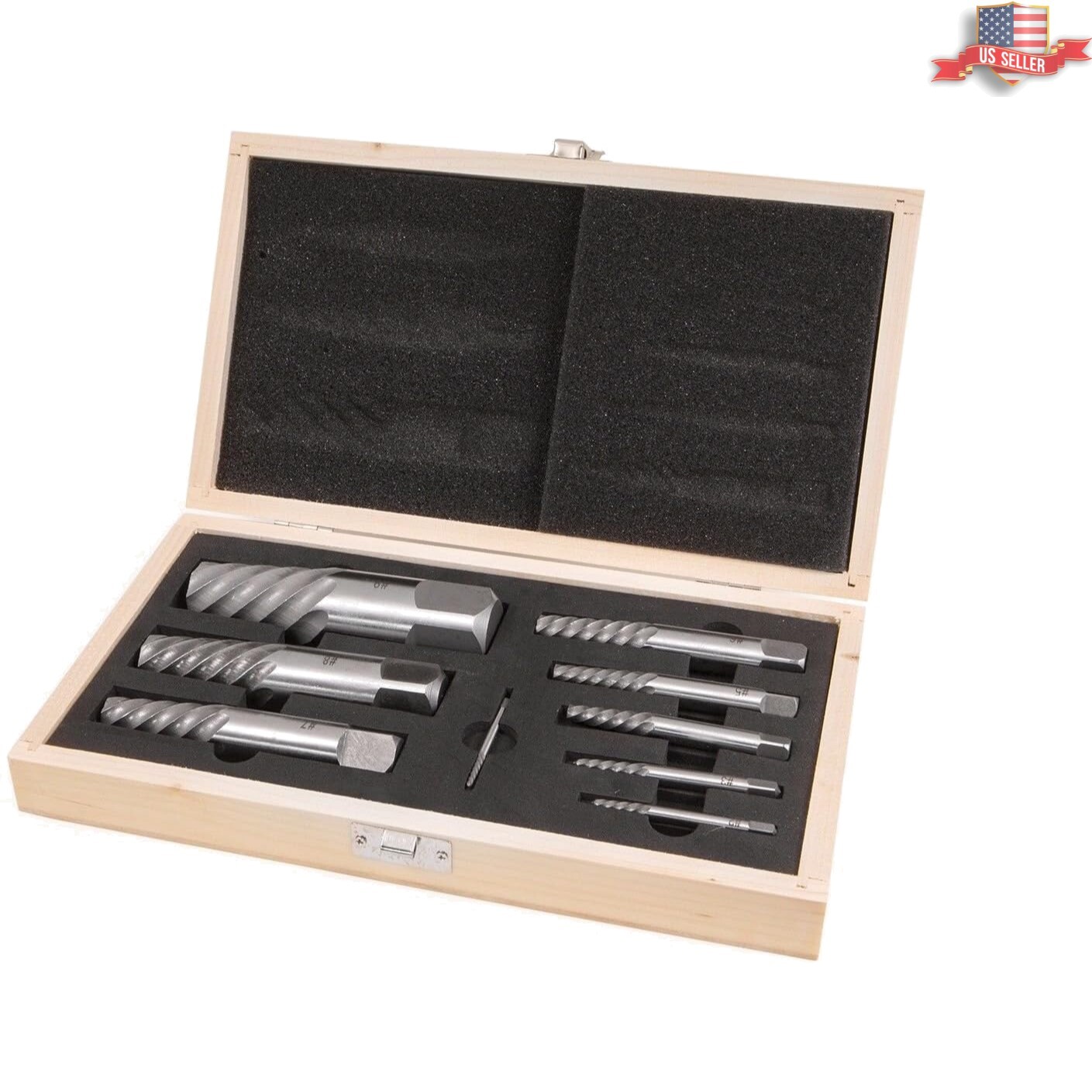 Durable 9PC Jumbo Screw Extractor Set with Multiple Drill Sizes (5/64 to 1-1/16)