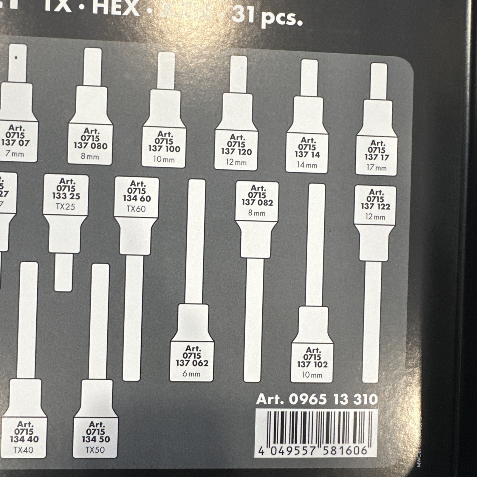 Wurth ZEBRA 1/2 Inch Torx, Multi-Point (12-Pt), & Allen Socket Set 31 Pc W/ Case