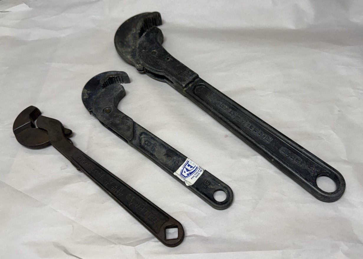 USA Reed MW3/4 & MW1-1/4 One Hand Spring Loaded Pipe Wrench + Heller Masterench