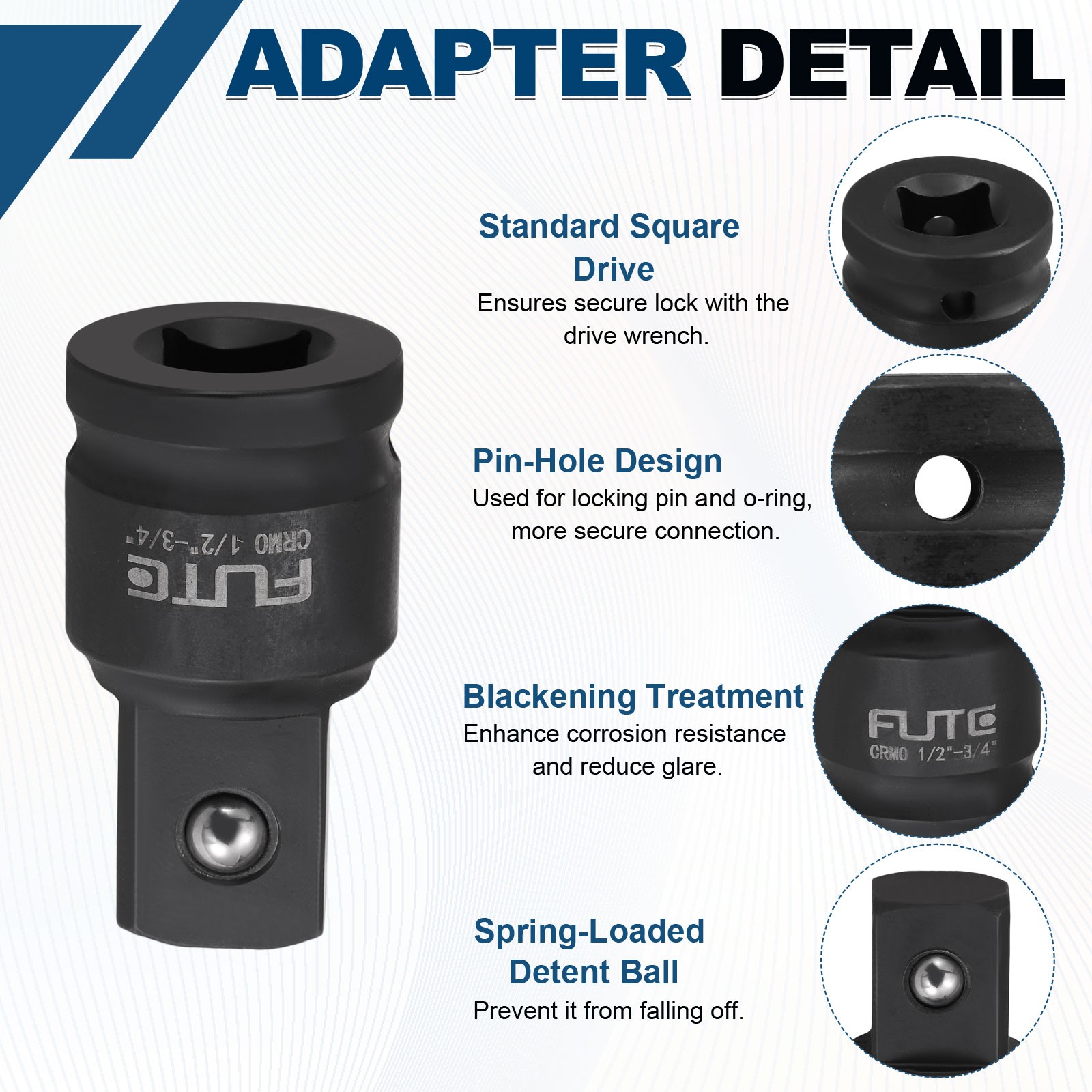 3Pcs Impact Socket Adapters 1/2″ Female to 3/4″ Male Black