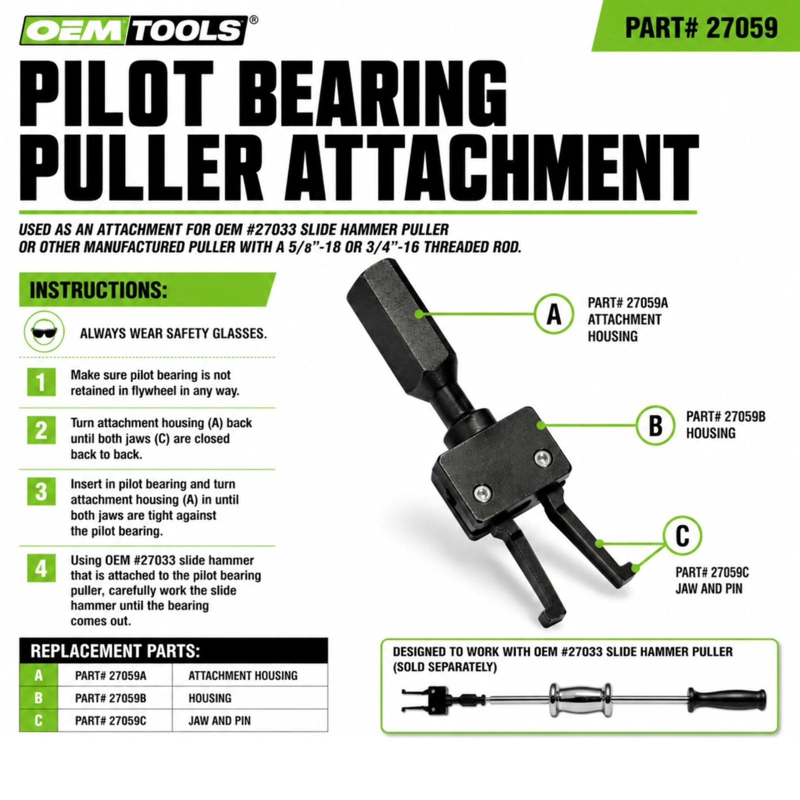 Pilot Bearing Puller Attachment for Slide Hammer – 2-Jaw Removal Tool, Fits 5/8″