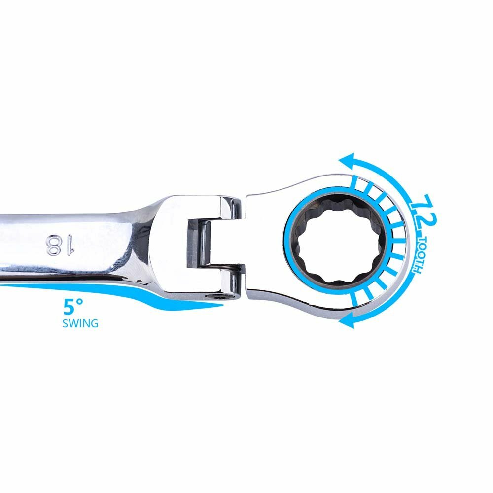 6Pc Extra Long Ratcheting Wrench Spanner Set Heavy Duty Flex-Head SAE Metric New
