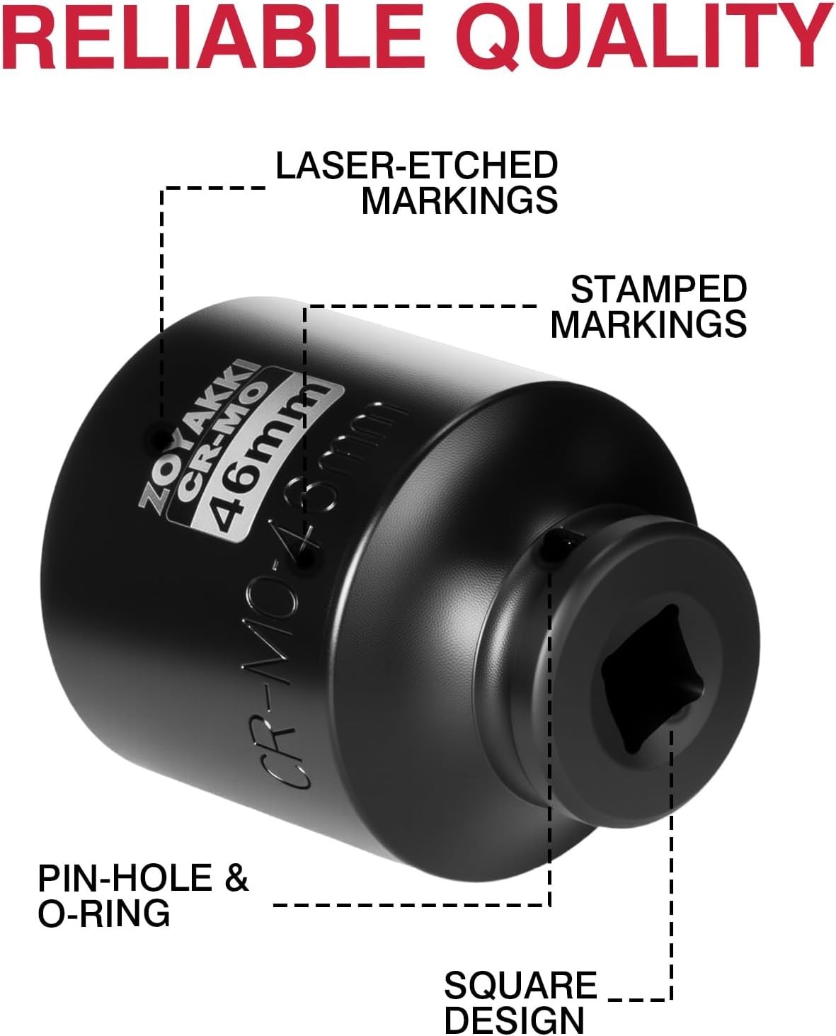 High-Precision 46mm 1/2 Inch Drive Impact Socket with Laser-Etched Markings