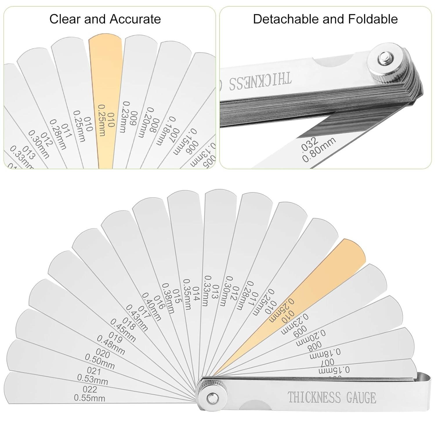 Precision Feeler Gauge Tool with 32 Blades for Valve and Spark Plug Adjustment