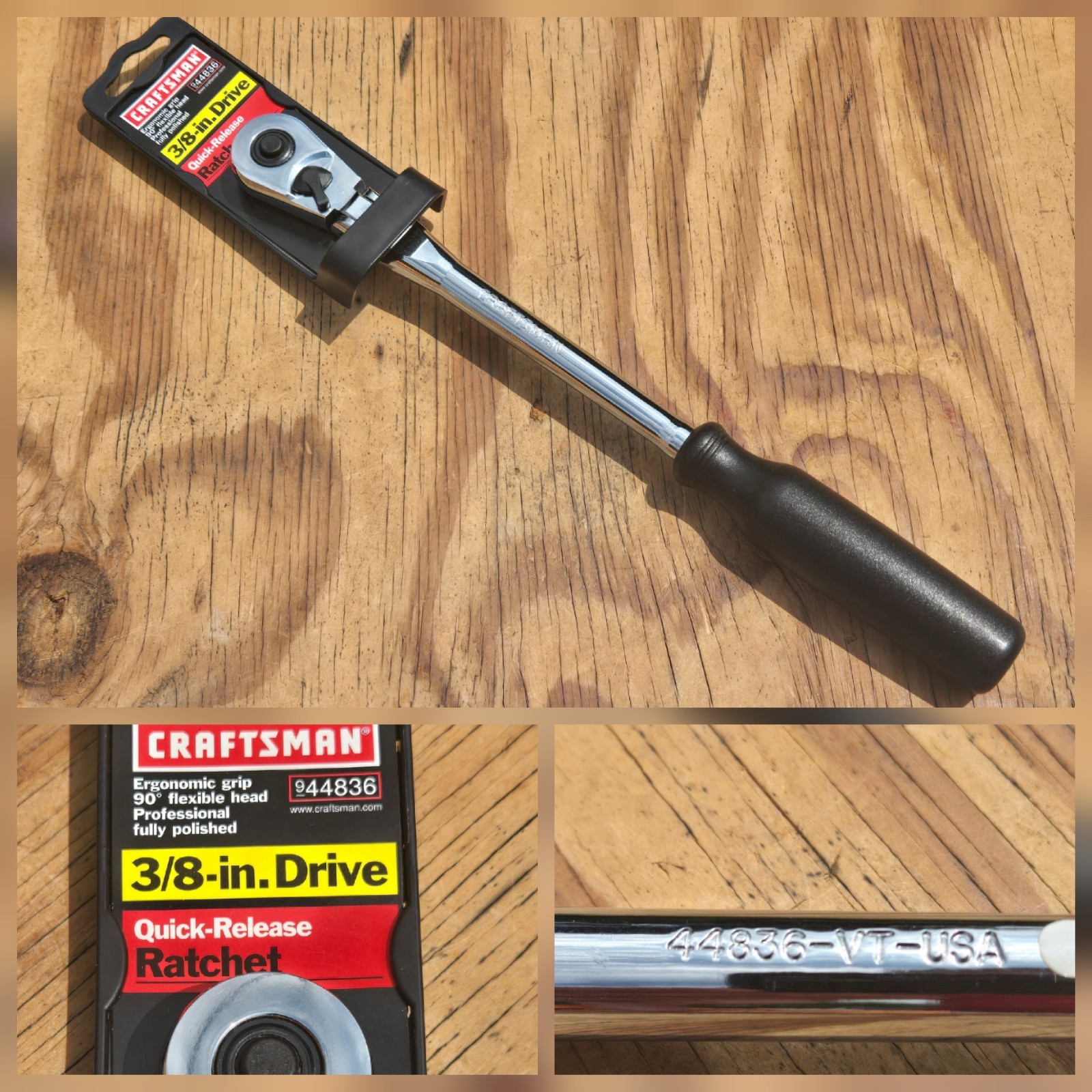 NOS SEARS Craftsman 12″ Flex Head Ratchet 3/8″ Drive Black Handle 44836 -VT- USA
