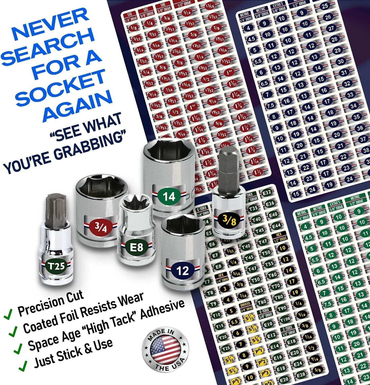 Complete Chrome Socket Label Set: 357 High-Quality Adhesive Labels for All Tools