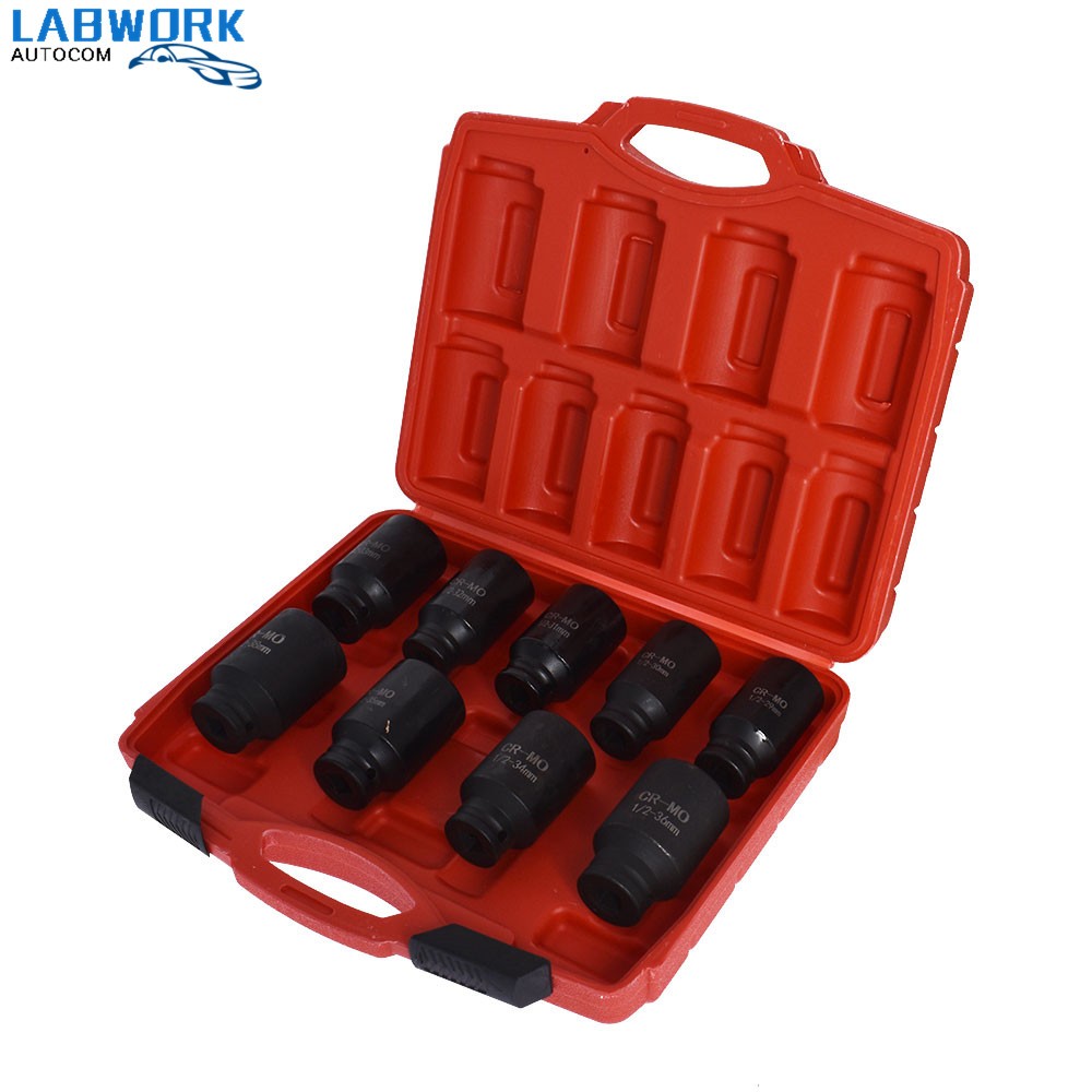 Deep Impact Socket Tool 9Pcs/Set 1/2″ Drive Metric Axle Hub Nut Socket 29-38mm