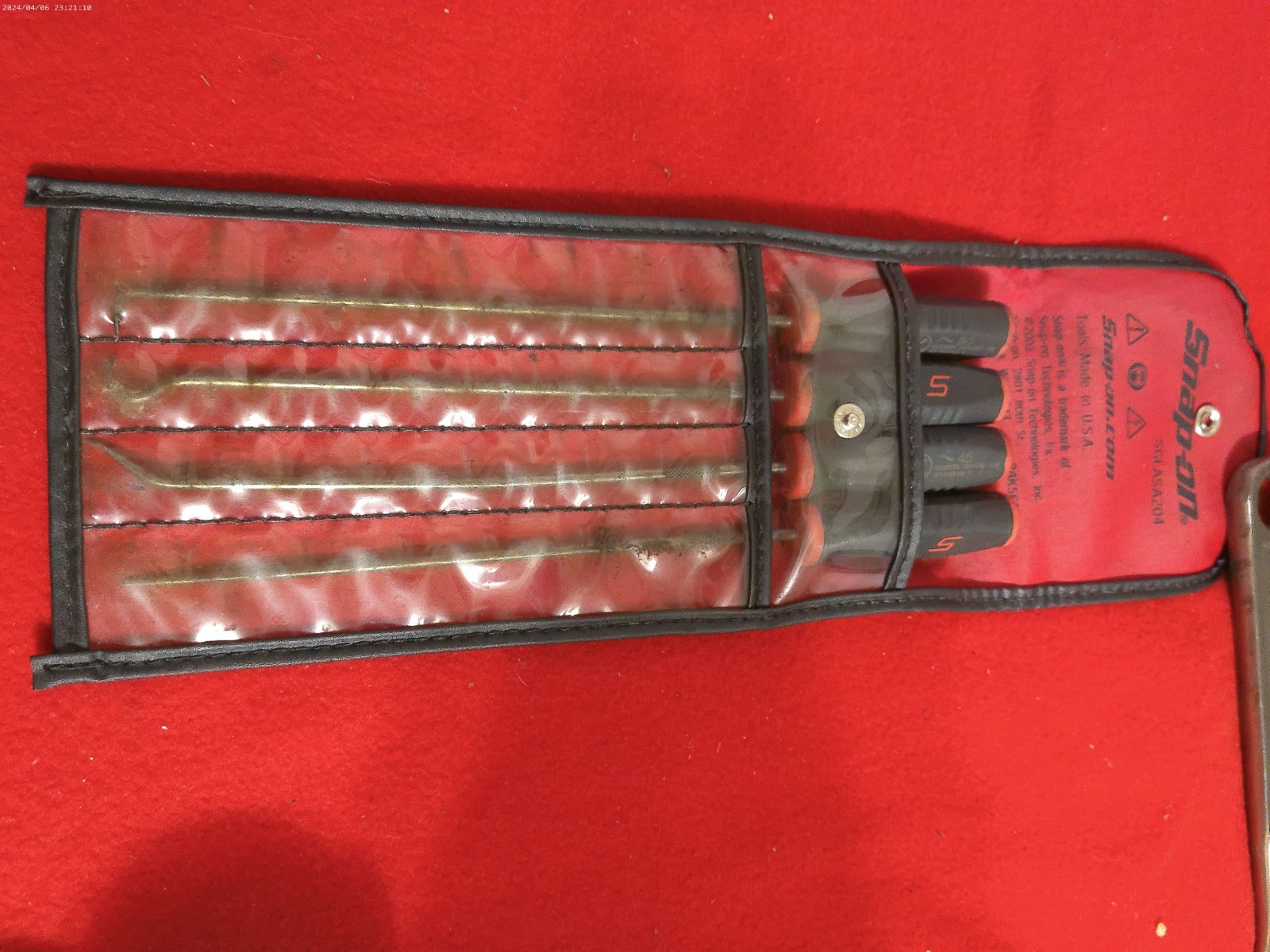 Snap On Tools 4 Pc Long Mini Pick Awl Hook Set Soft Grip SGLASA204 Pre-owned