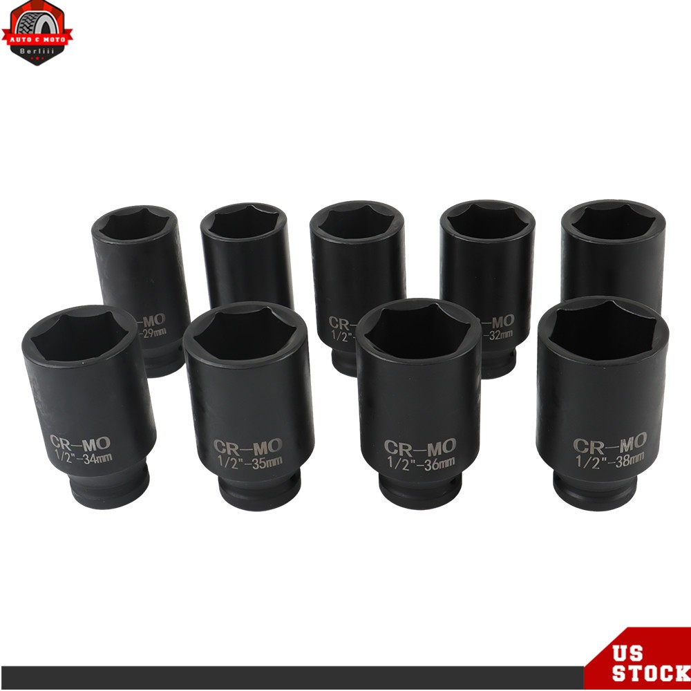 9pc Deep Impact Socket Set 1/2″ Drive Metric Axle Hub Nut Sockets 29-38mm w/Case