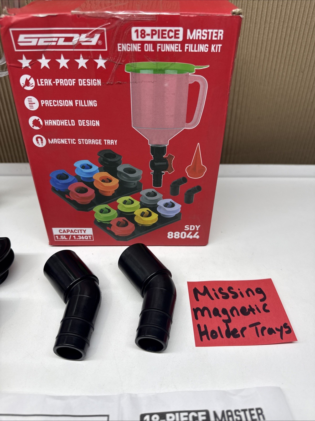 18 PCs Sedy Master Engine Oil Funnel Filling Kit Universal Colour Coded Open Box