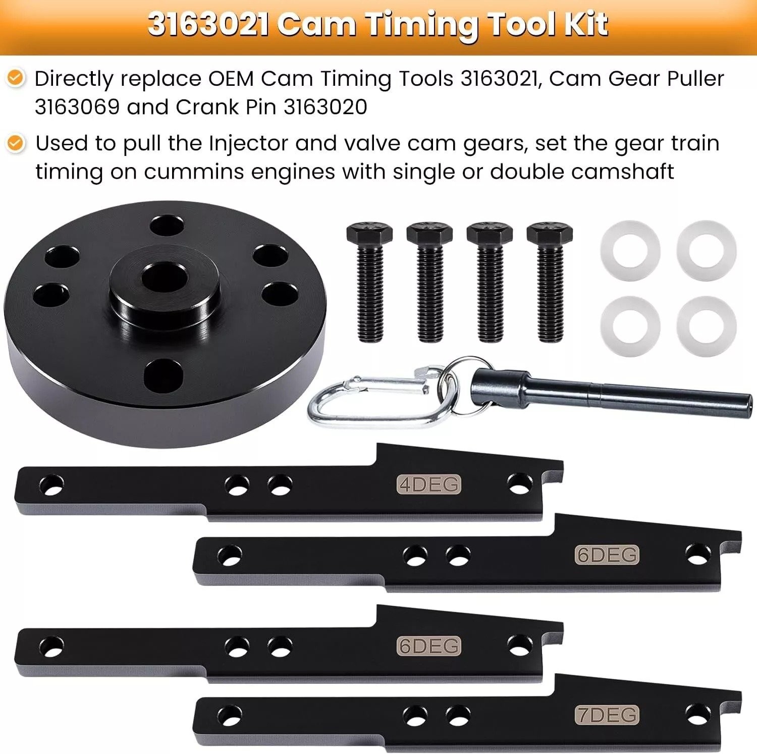 3163021 3163069 3163530 Cummins ISX QSX Timing Injector Cam Gear Puller Tool Kit