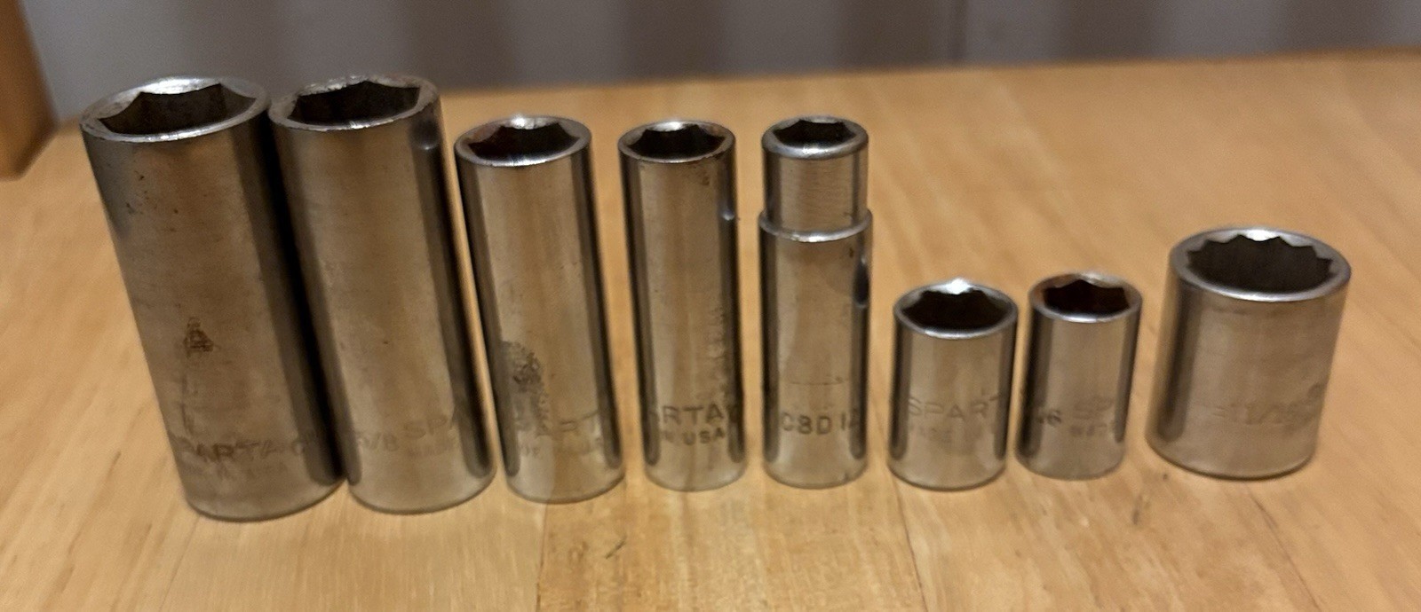 Lot of 8 Vintage Sparta USA SAE 3/8” Drive Deep 6 Point Socket Mixed