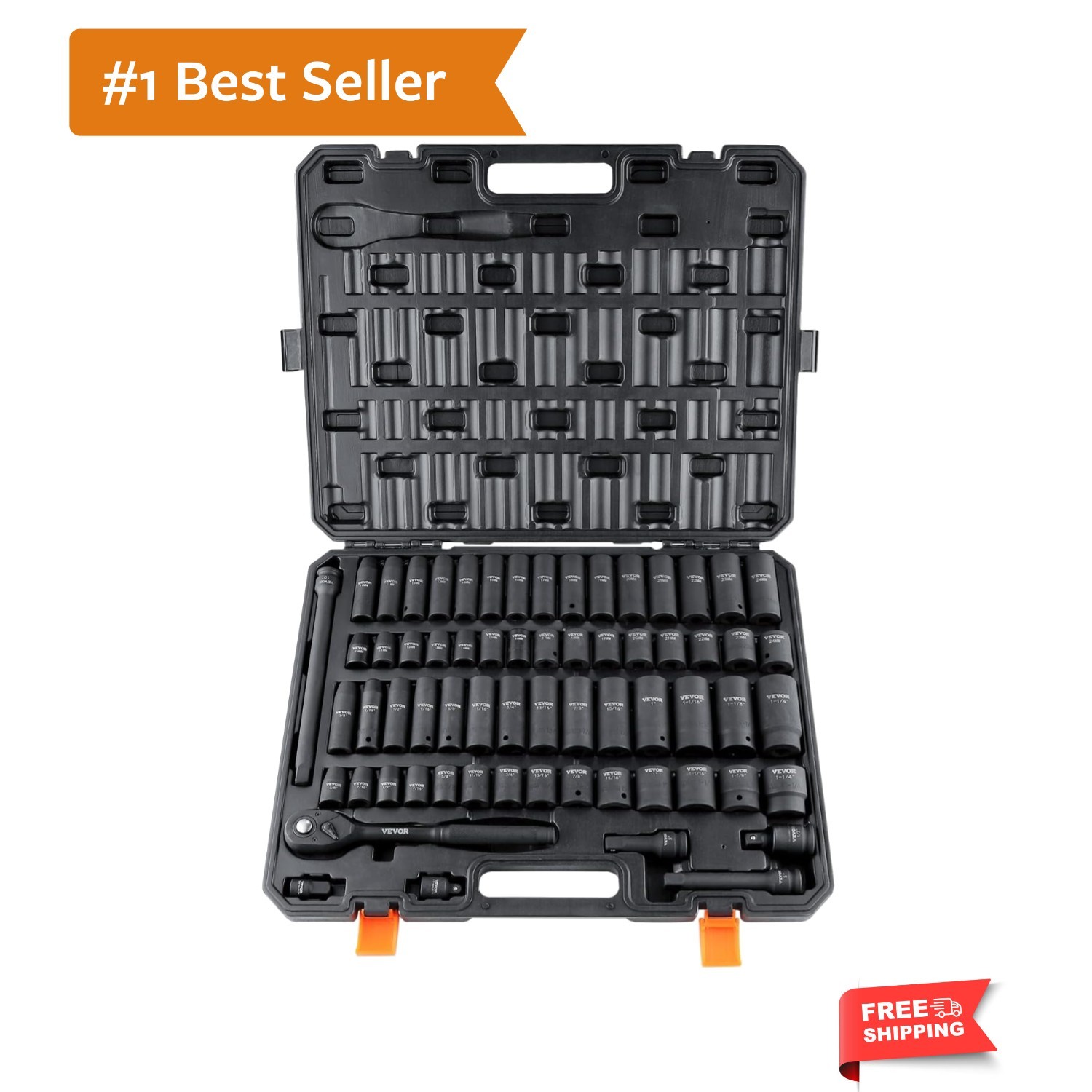 1/2″ Drive Impact Socket Set, 65 Piece | SAE 3/8″ to 1-1/4″ and Metric 10-24m…
