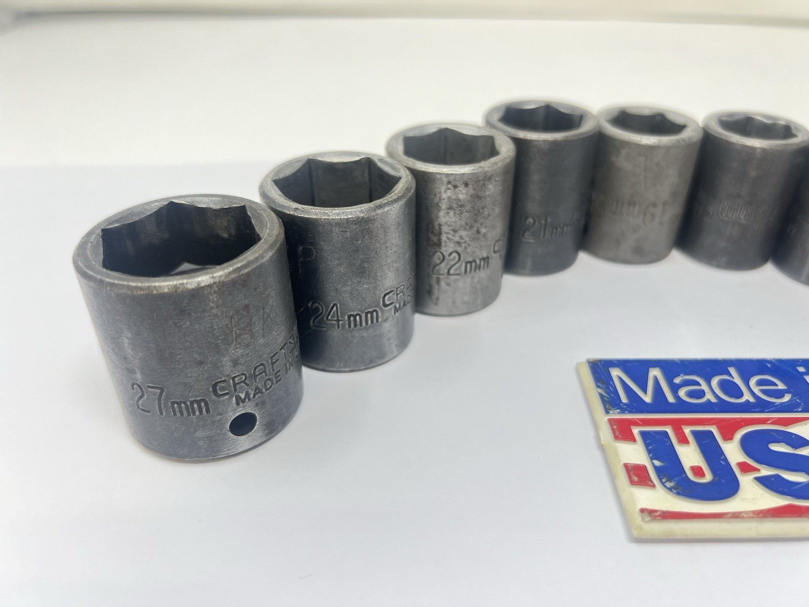 Vintage SEARS CRAFTSMAN USA 11pc METRIC GK EE Impact Socket Set 1/2″ Drive 19450