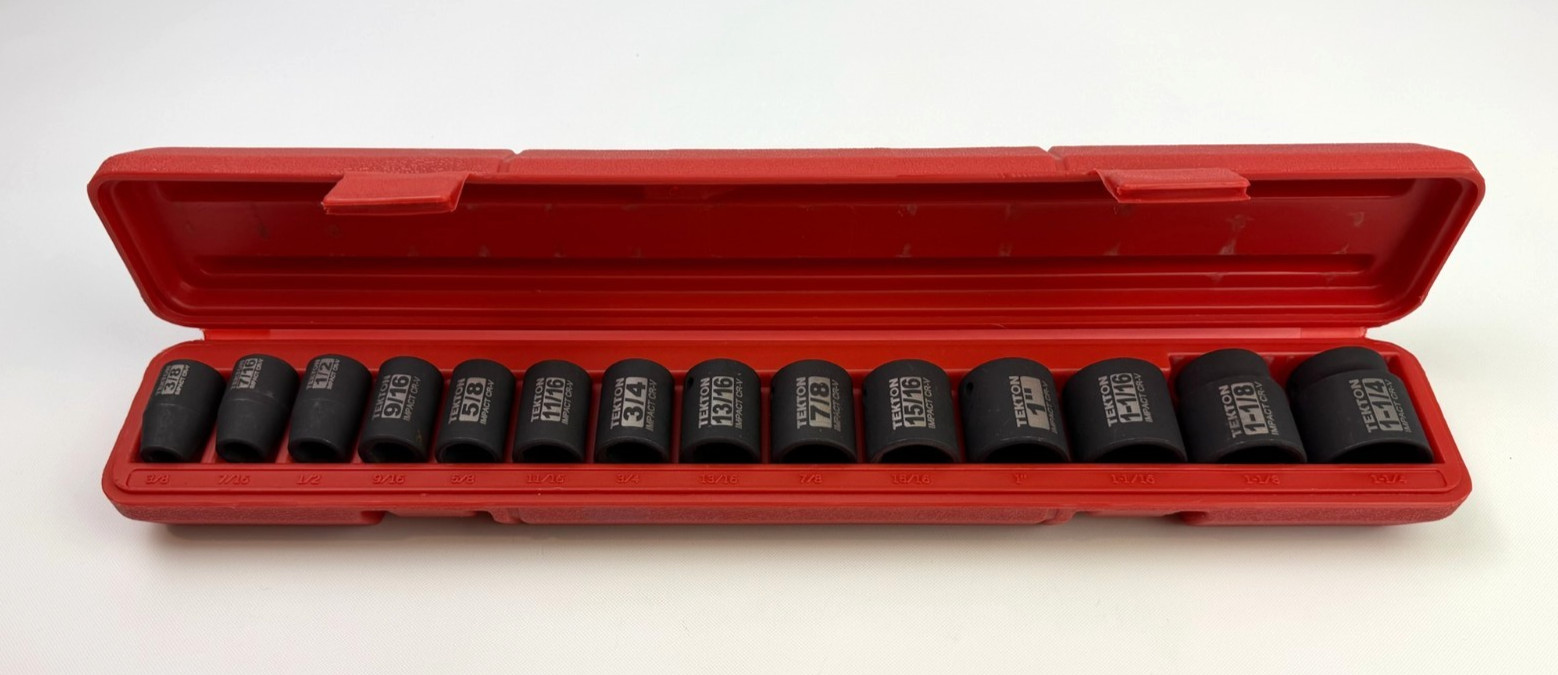 Tekton 1/2″ Drive 6-Point Impact Socket Set, 14-Piece 3/8 – 1-1/4 w/ Case VG