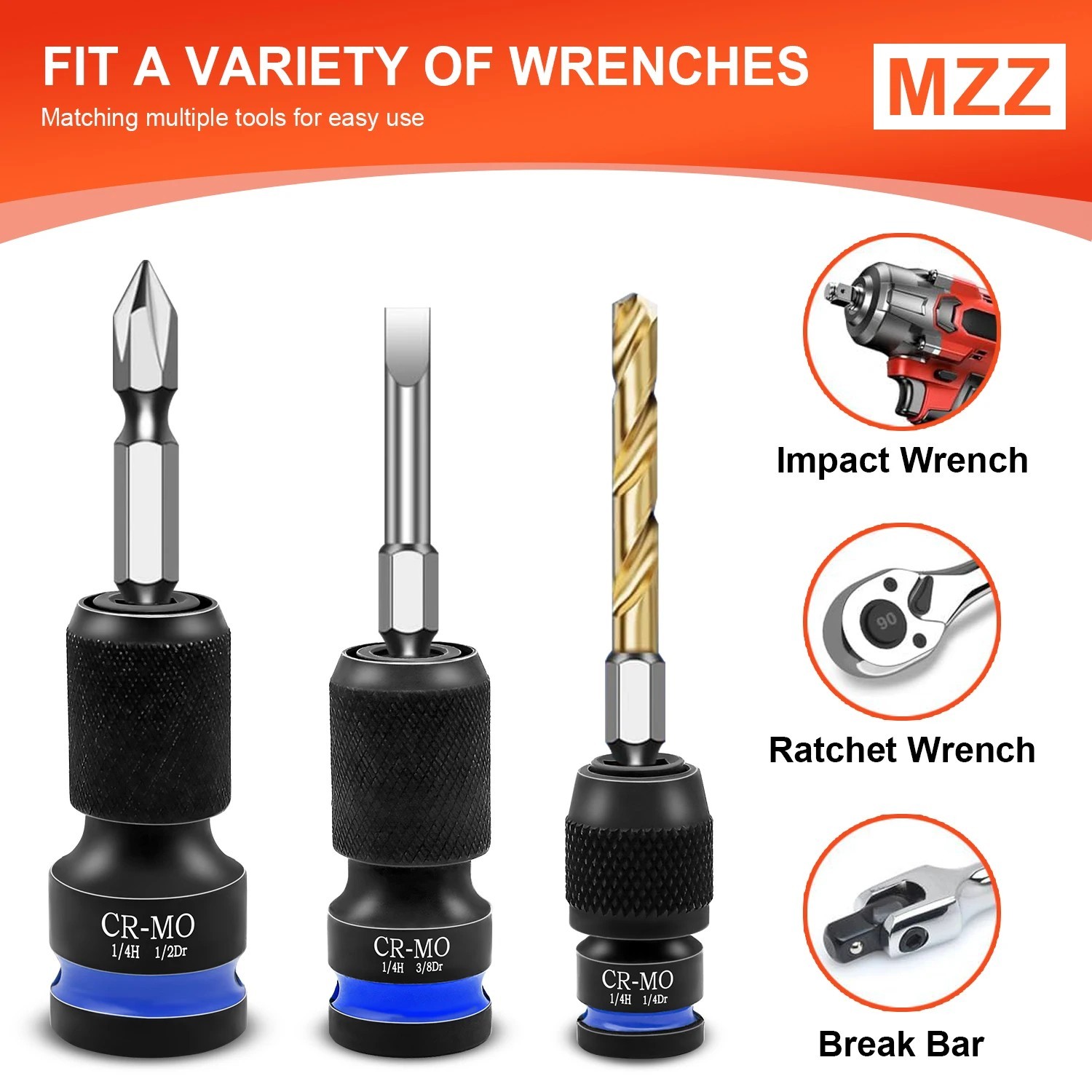 1/2 Impact Socket Adapter Hex to Square Drive Quick Release Bit UK