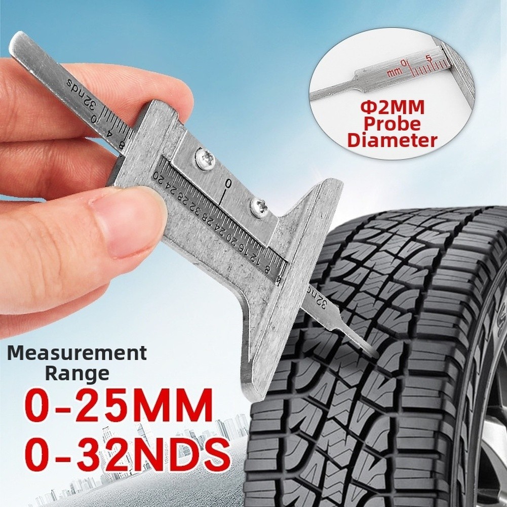 Alloy Metal Probe Tire Tread Depth Gauge Dual Scale 0 25mm 0 32nds Tool