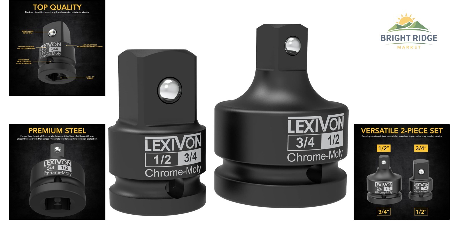 2-Piece Impact Socket Adapter Set for 1/2-Inch and 3/4-Inch Drive Sizes