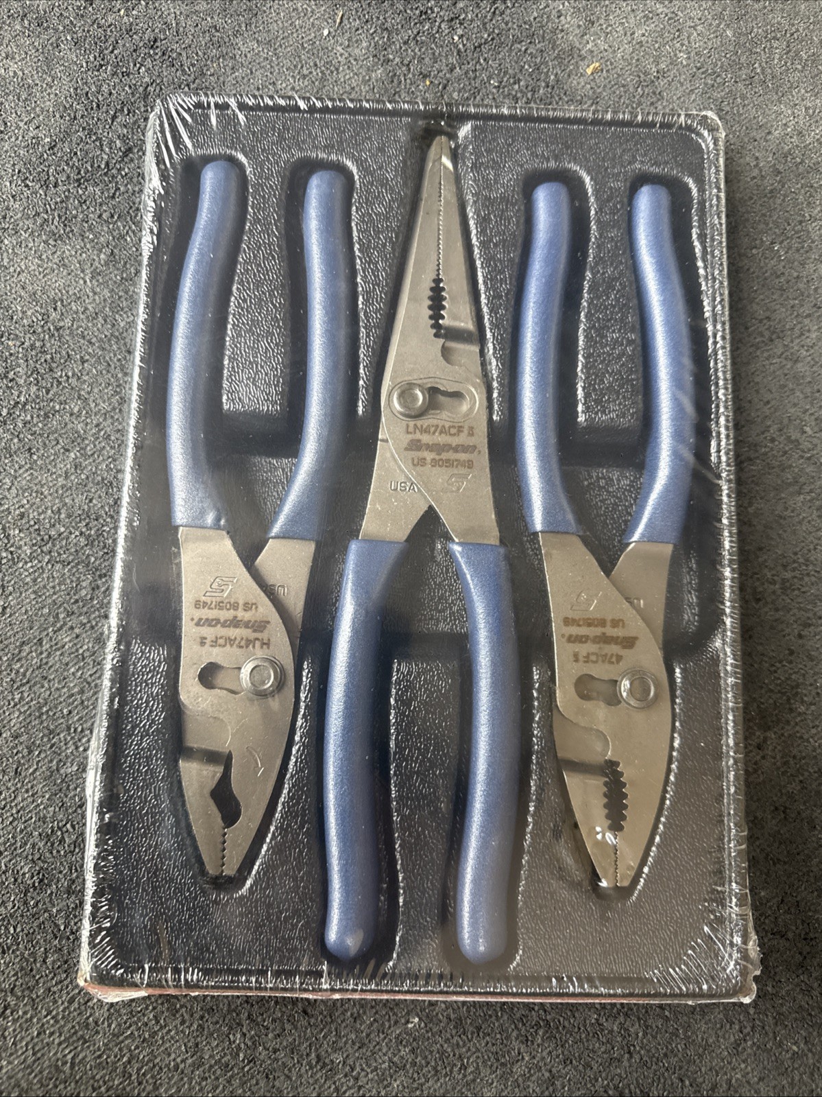 For Snap-on Tools NEW Blue 3 Piece Soft Grip Pliers Lot Set PL347ACFmb