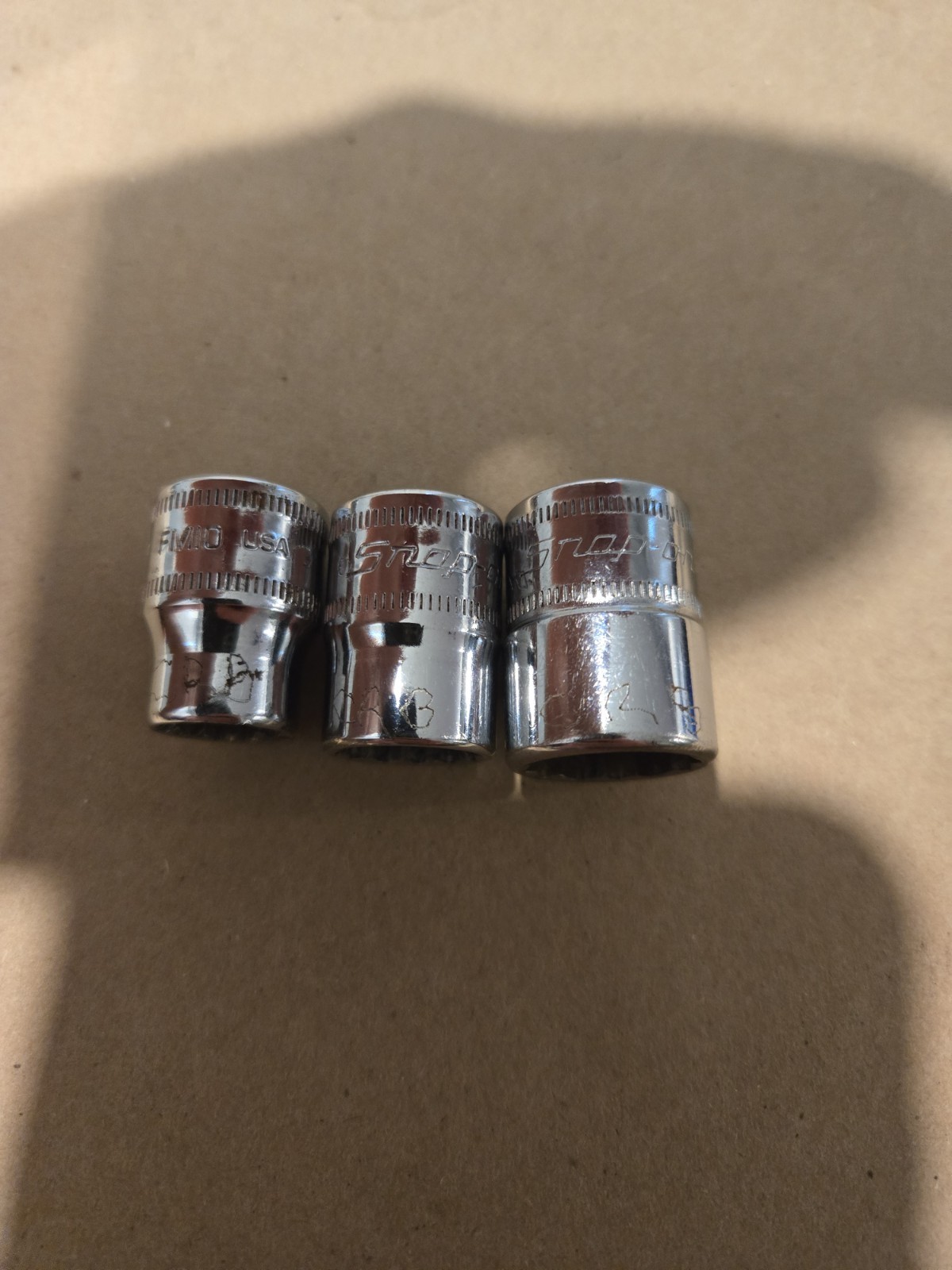 Snap On 3/8″ Drive 10,12,14,17,18,19MM 12PT Metric Shallow Chrome Sockets USA