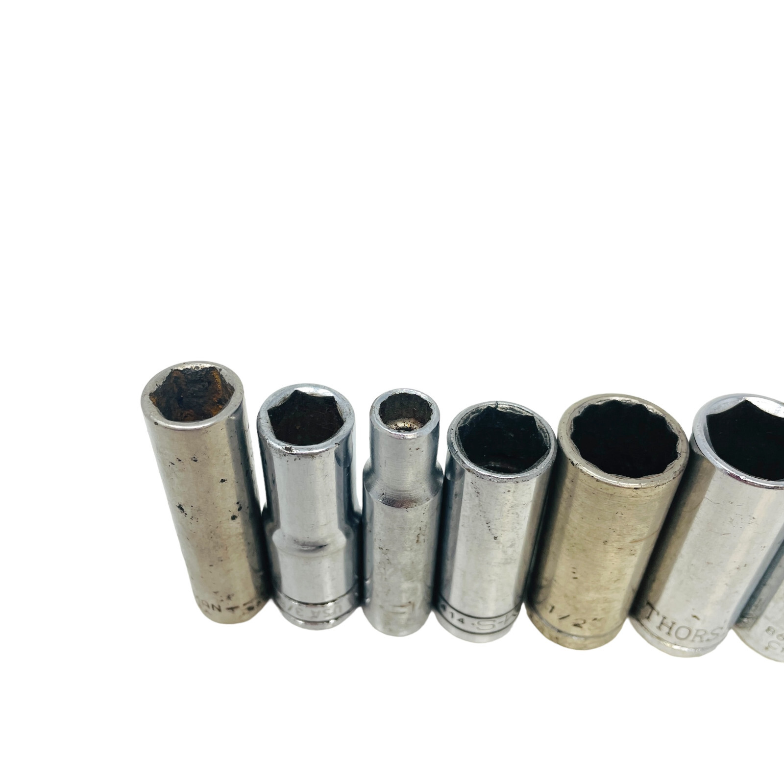 10 Pcs Craftsman, SK and Assorted 43577, 3/8, 1/2, 3/8 in Drive Deep Socket Set