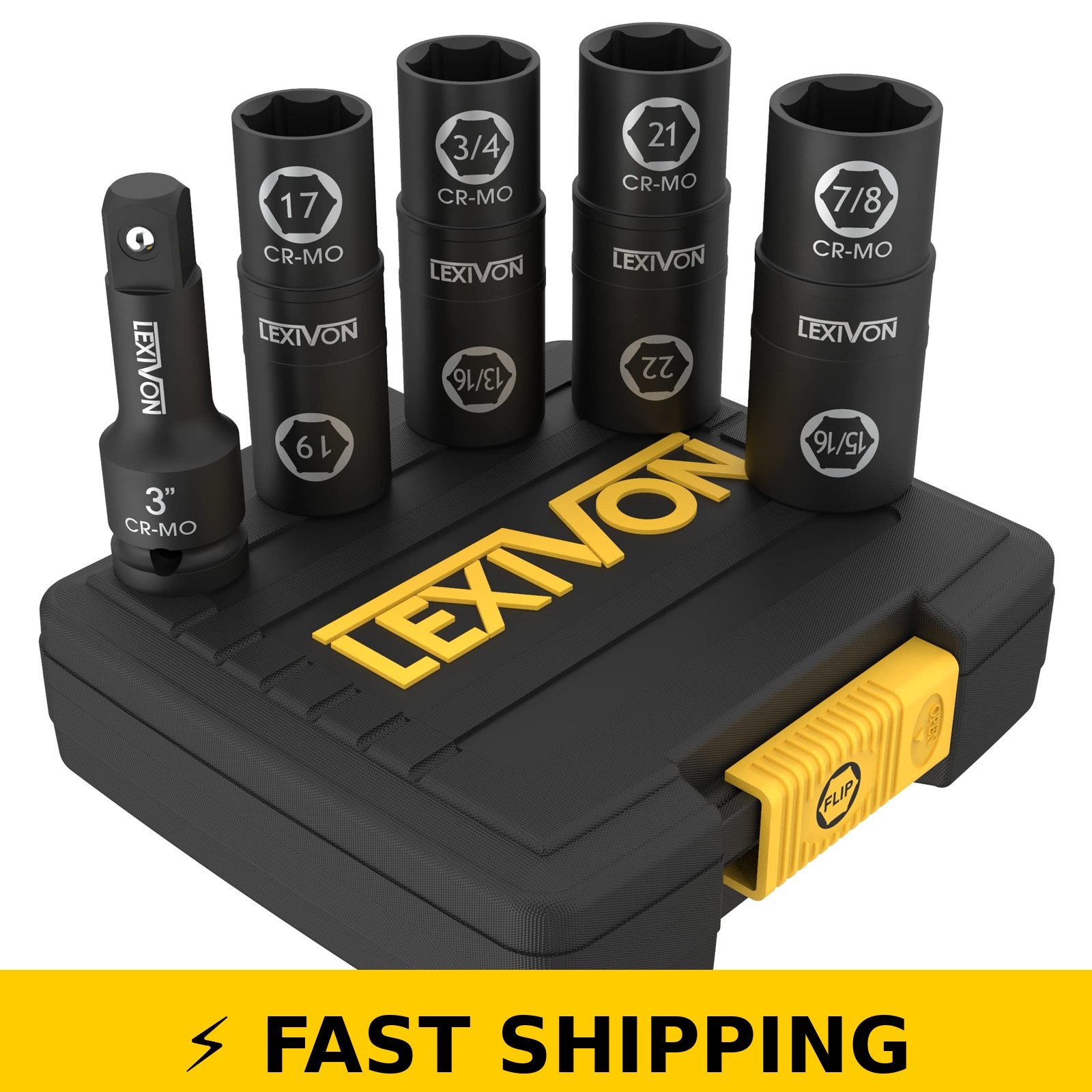 LEXIVON 1/2-Inch Drive Lug Nut Impact Socket Set – 8-IN-4 Design