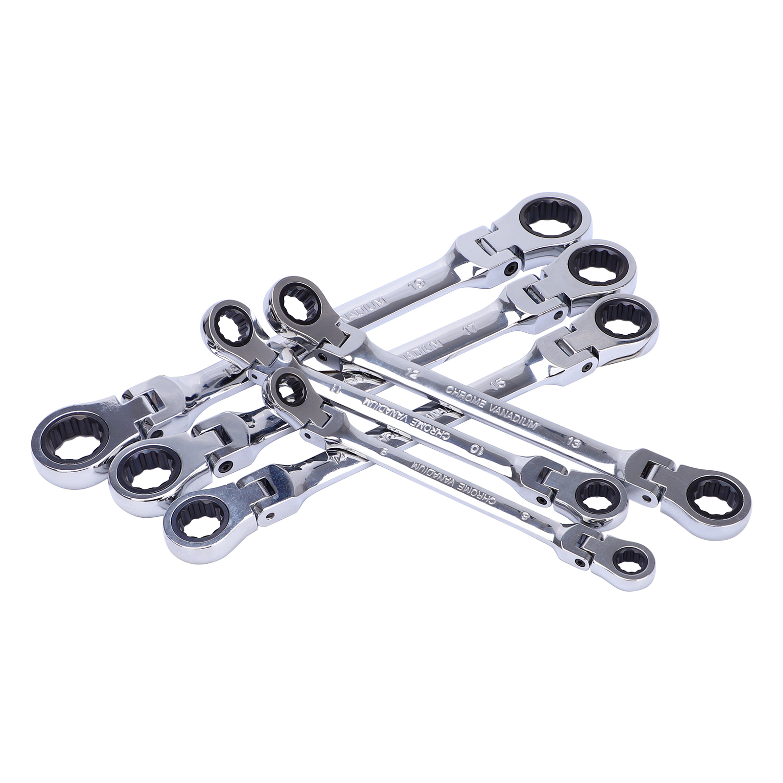6 Pcs Double Box End Ratcheting Wrench Flex-Head Extra Long Spanner Kits Metric