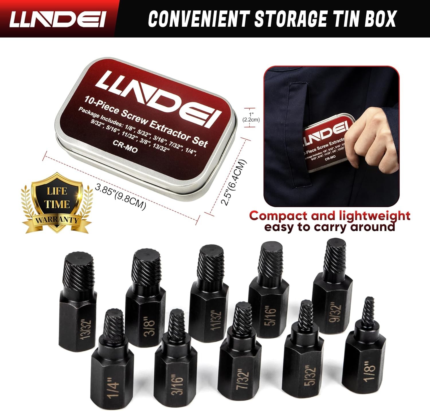 LLNDEI Screw Extractor Set, Hex Head Easy Out Set -10pcs