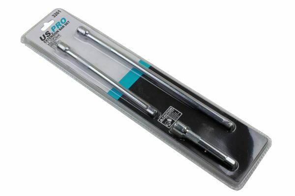 US PRO Tools 3pc 1/4″ Dr Socket Extension Bar Set 75mm 150mm 250mm Long 3261
