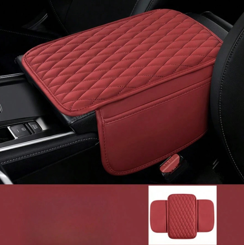 1pc Leather Car Armrest Cover – Console Cushion with 2 Storage Pockets-NEW