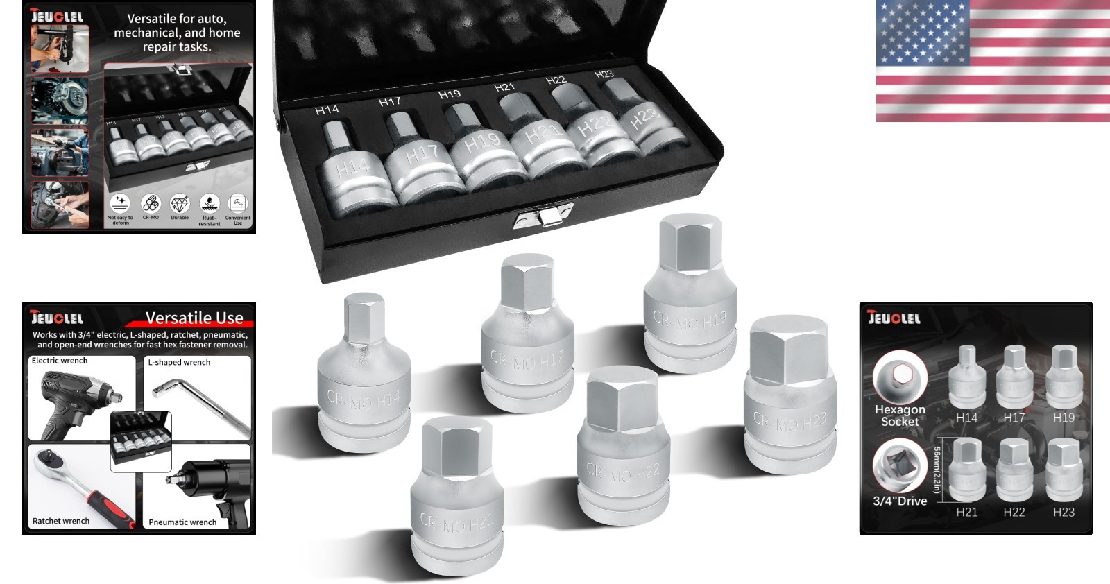6-Piece 3/4″ Drive Hex Allen Bit Socket Set