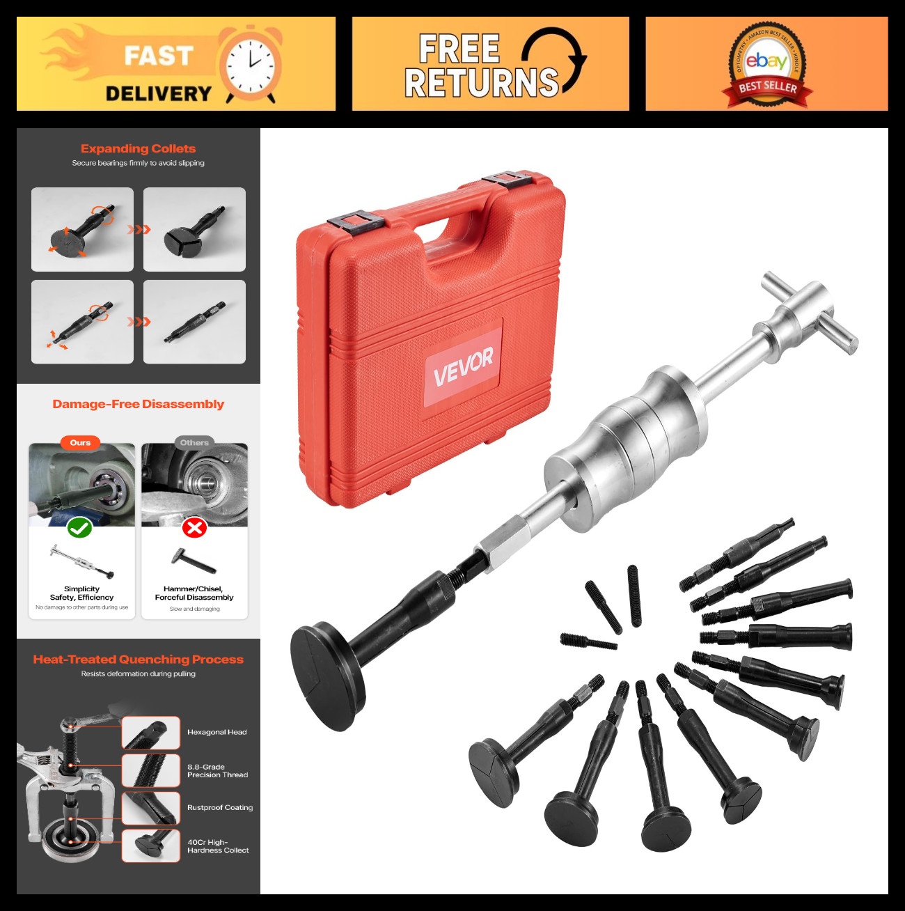 16-in-1 Blind Hole Bearing Puller Set, Inner Race & Seal Extractor Kit, 16 PCS S