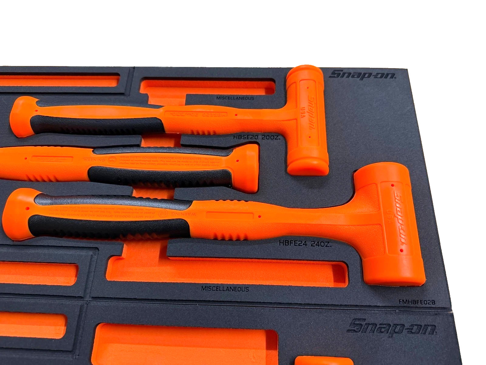 New Snap-on™ HBFE6FO 16 20 24 32 48 56 oz 6-pc Orange Dead Blow Hammer Foam Set