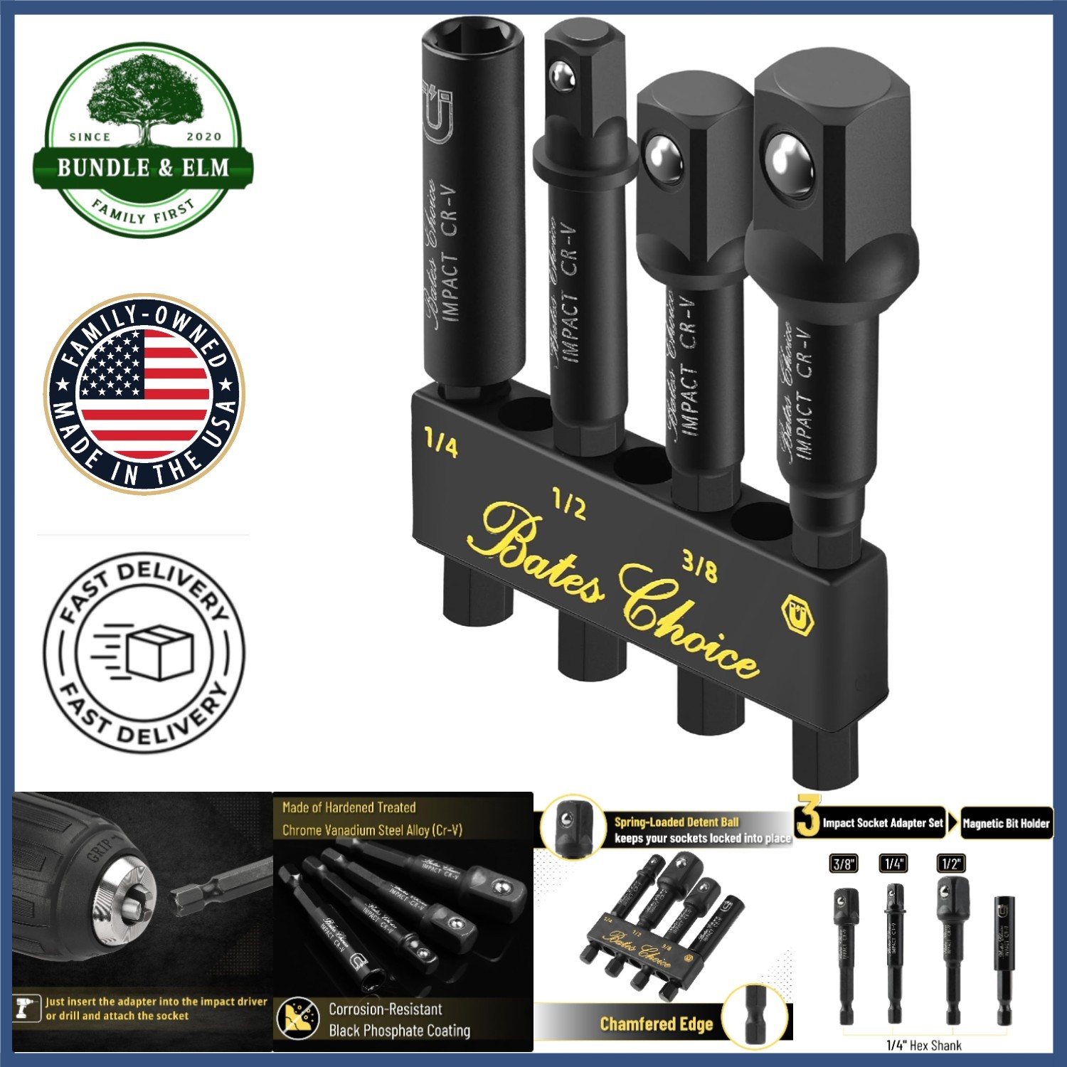4-Piece Hex Shank Impact Socket Set for Drill and Impact Driver Applications
