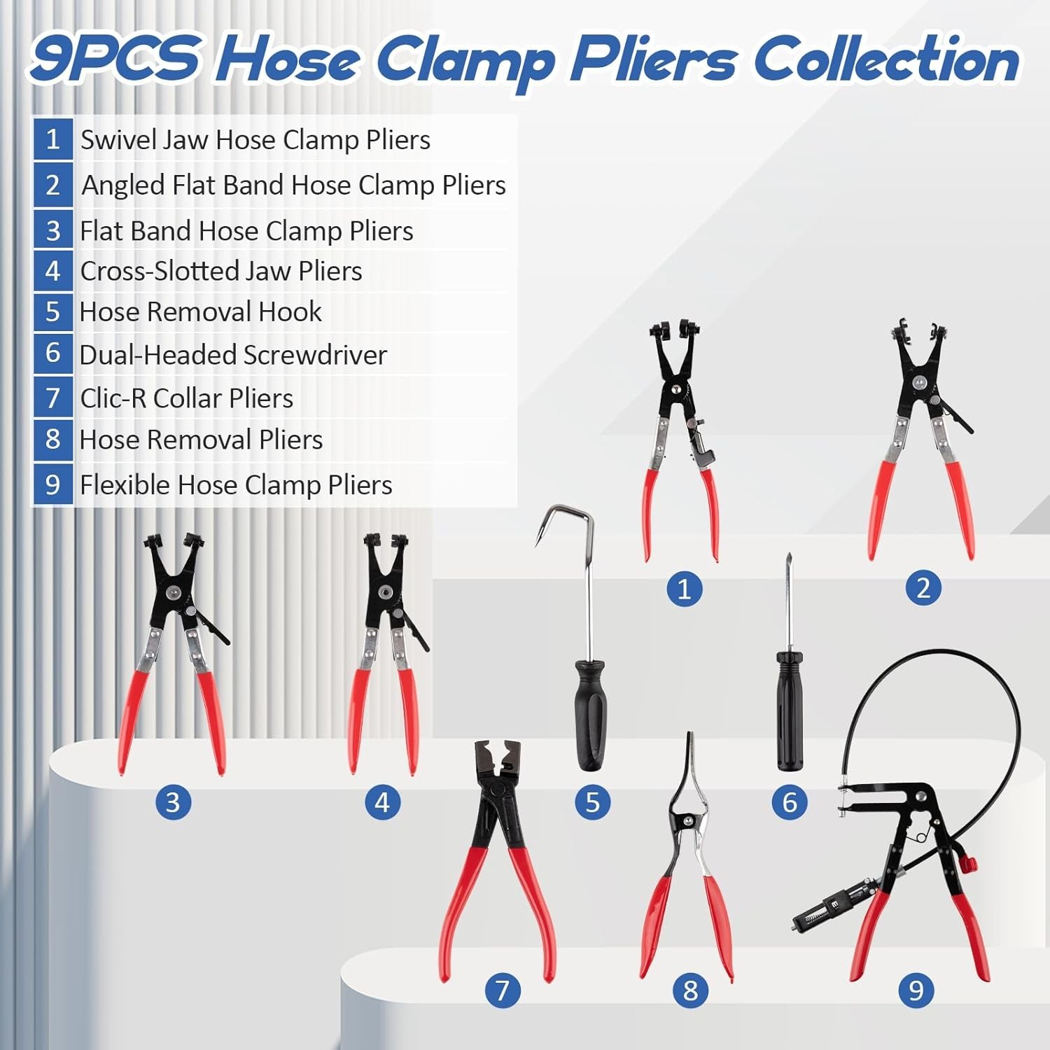 9PCS Hose Clamp Pliers Set Automotive Hose Clamp Removal Tool Kit