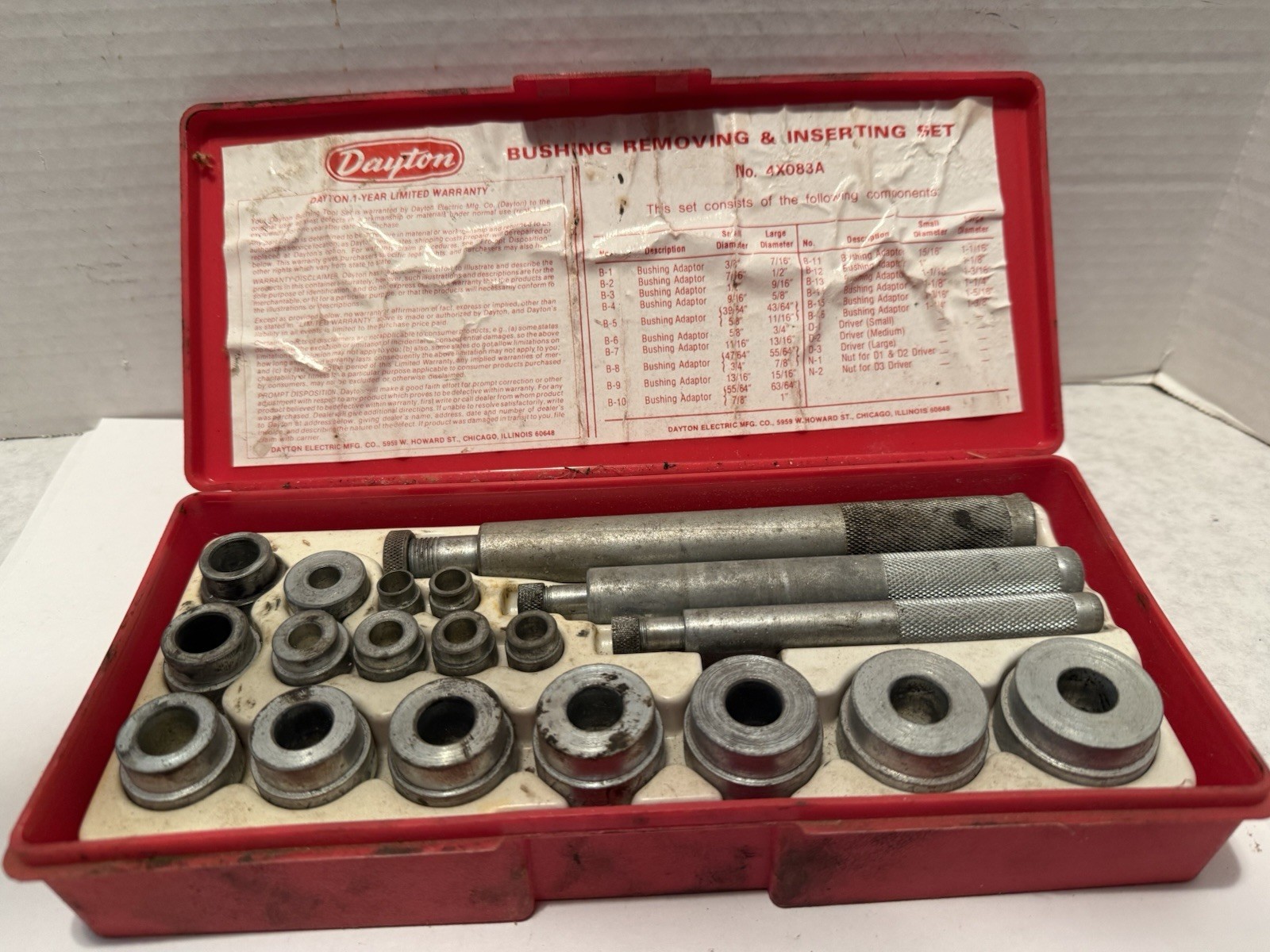 Dayton 20 Piece Bushing Tool Set Model 4X083A Used Condition With Cosmetic Flaws