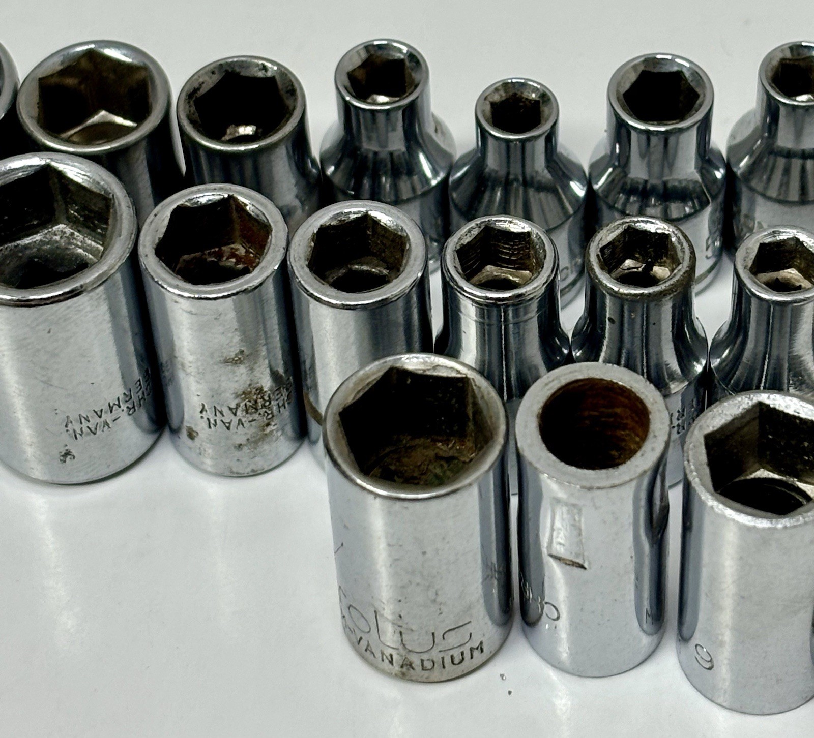 Vintage Chrom-Vanadium 1/4” Drive Shallow Metric Sockets Lot Of 41 Elora Proxxon