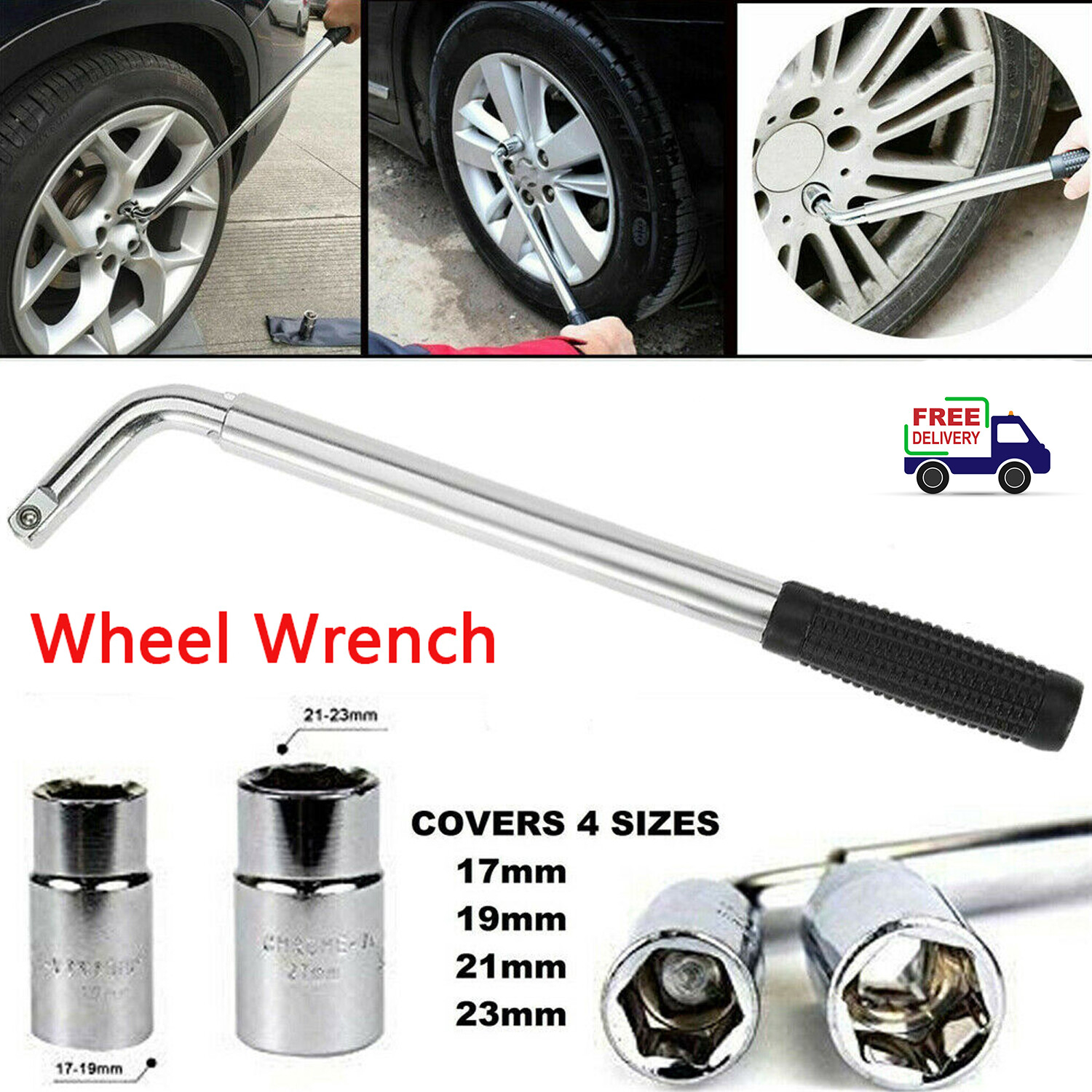 Lug Nut Wrench (17/19MM) & (21/23MM) Van Car Brace Extendable Wheel Socket Tyre