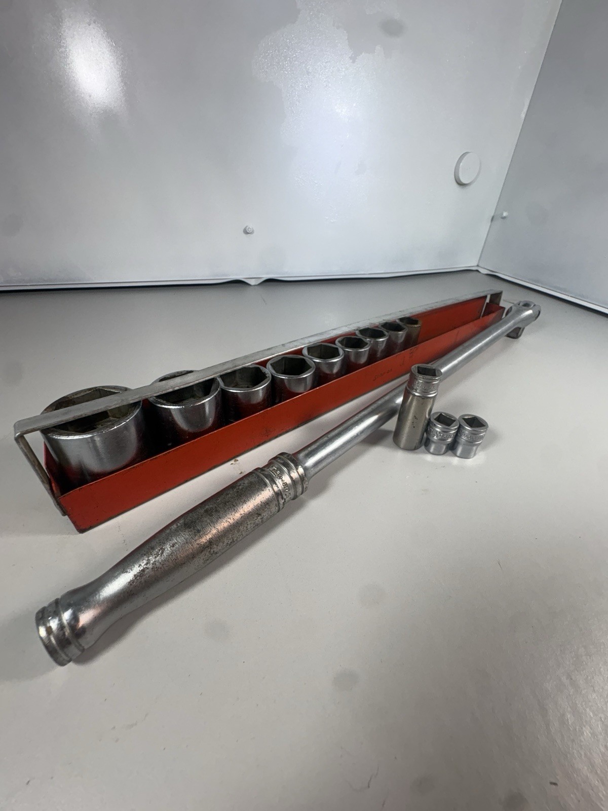 Vintage Snap-On 3/4” Drive SAE Socket Set w/ Flex Breaker Bar & Socket Rail