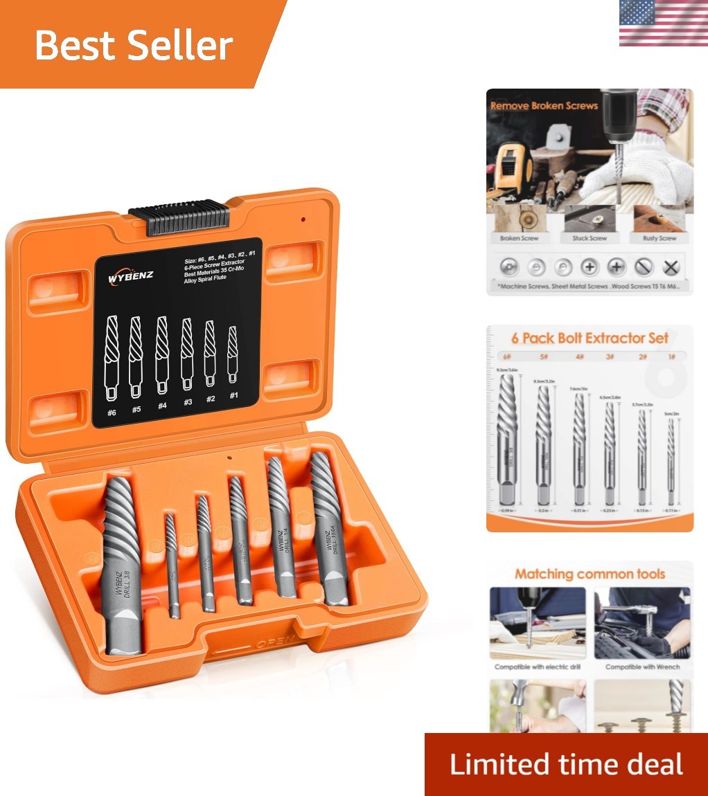 Efficient Spiral Flute 6-Pc Screw Extractor Set – Perfect Gift for DIYers