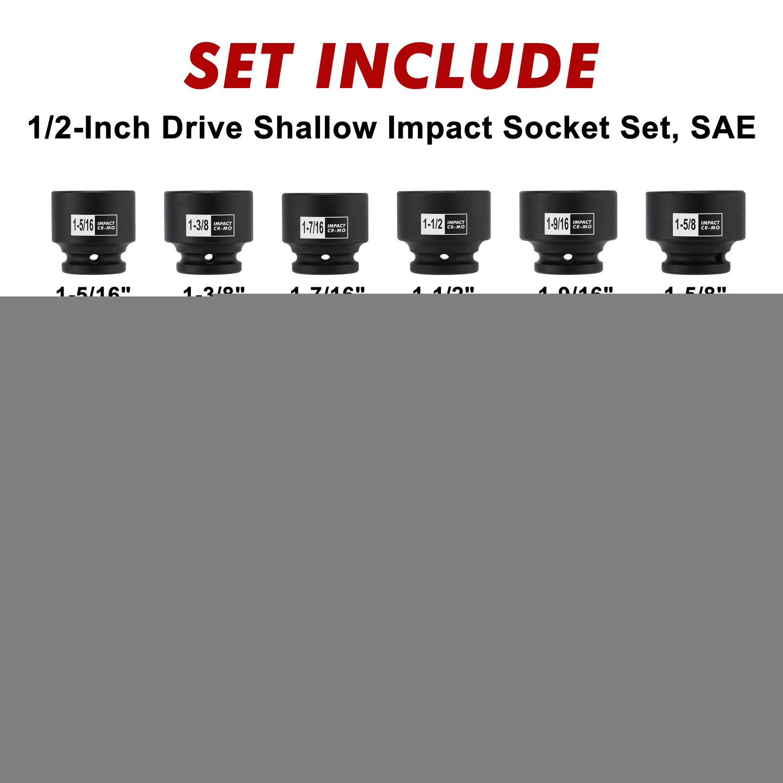 16PCS 1/2″ Drive Shallow Spindle Axle Nut Impact Socket Set 6-Point Large CR-MO