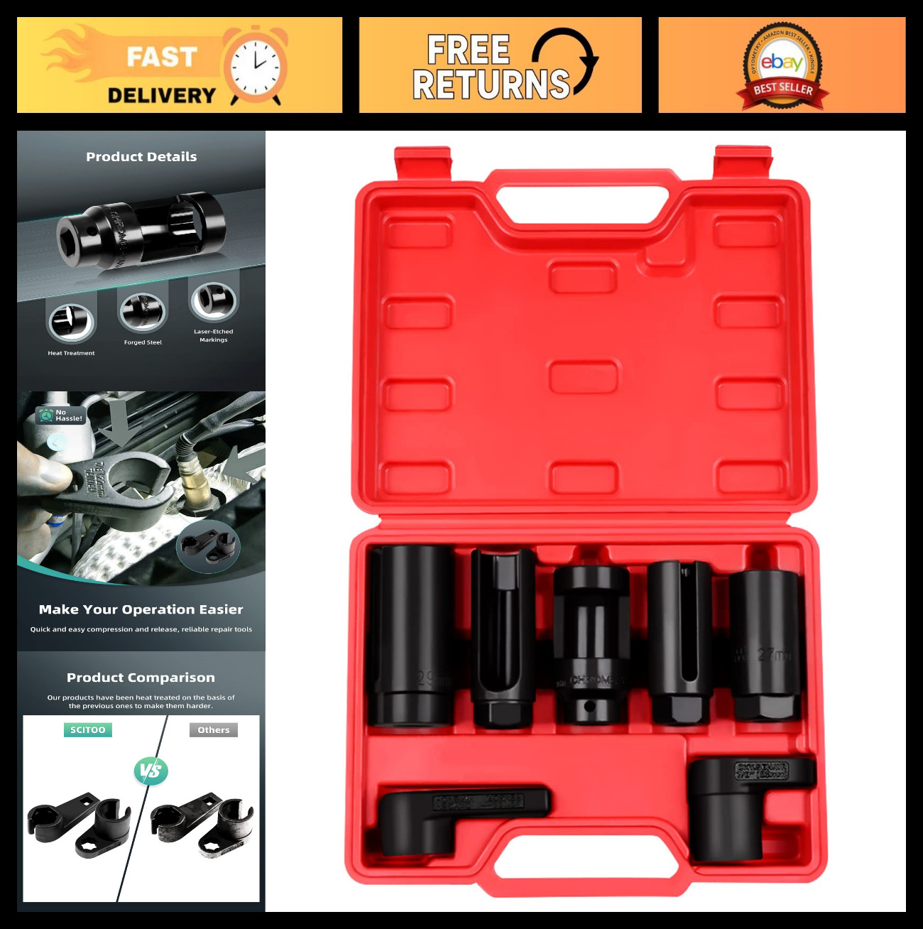 7pcs Oil Pressure Sending Unit Sensor Socket Tool Kit for Most Vehicles