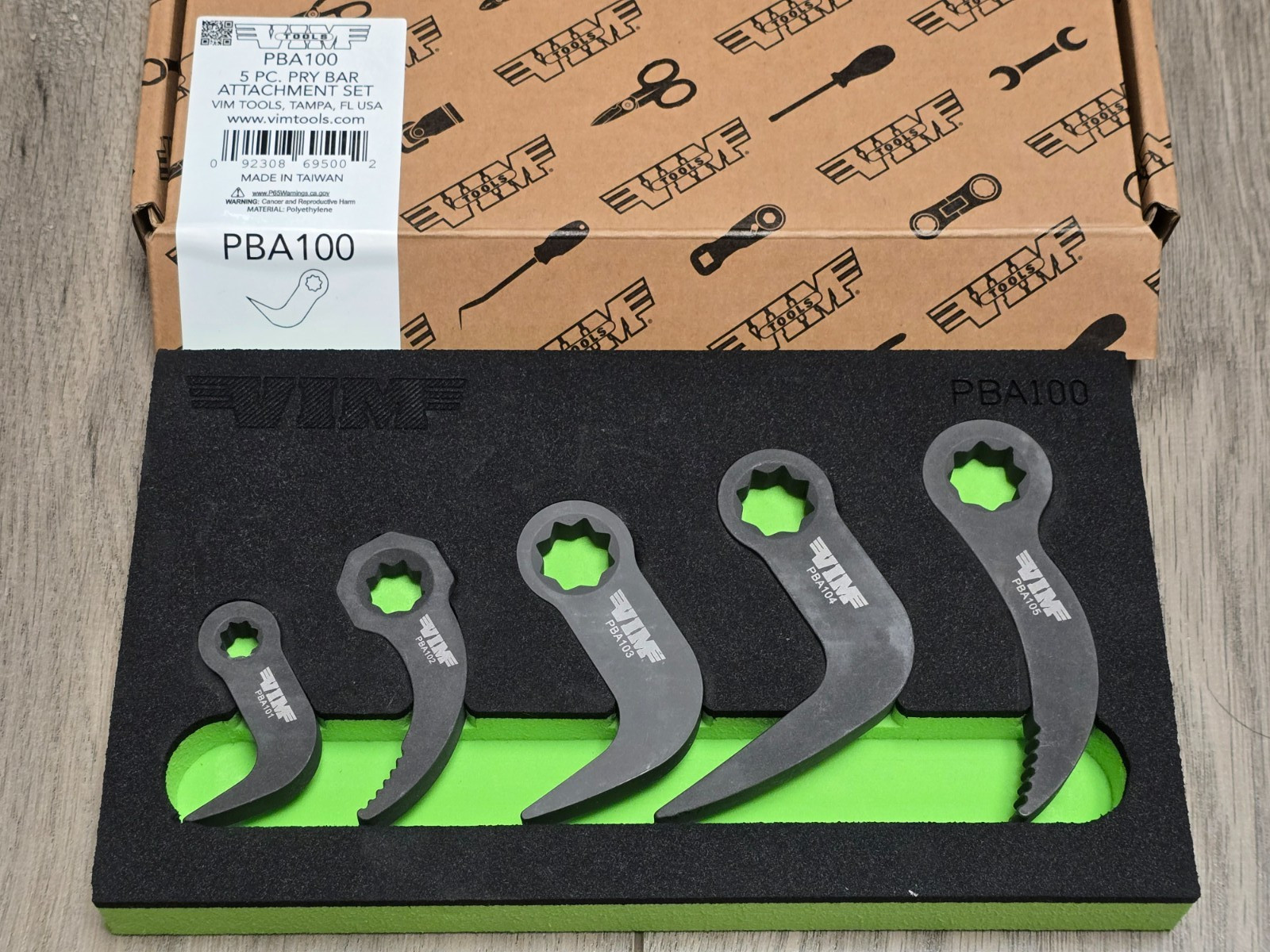 VIM Tools 5pc Pry Bar Attachment Set w/ Foam Tray 1/4″, 3/8″ & 1/2″ dr #PBA100