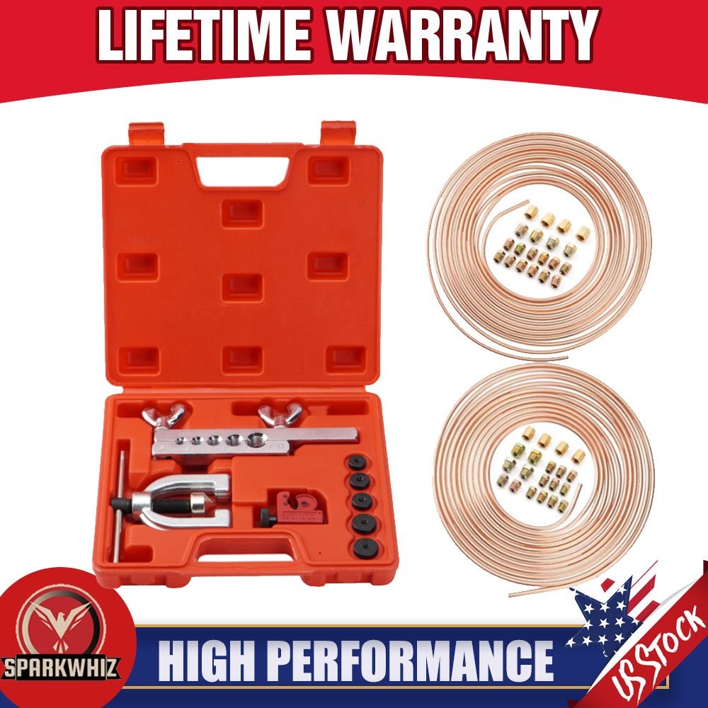 Racewill 25ft 3/16 + 1/4 Copper Coated Brake Line & Double & Single Flaring Tool