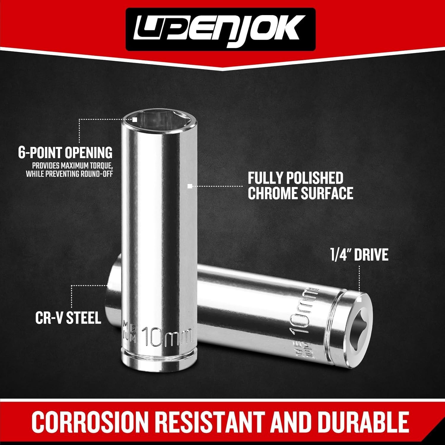 High-Torque 10mm Deep Socket Set – 2PCS 1/4″ Drive in Corrosion-Resistant Steel