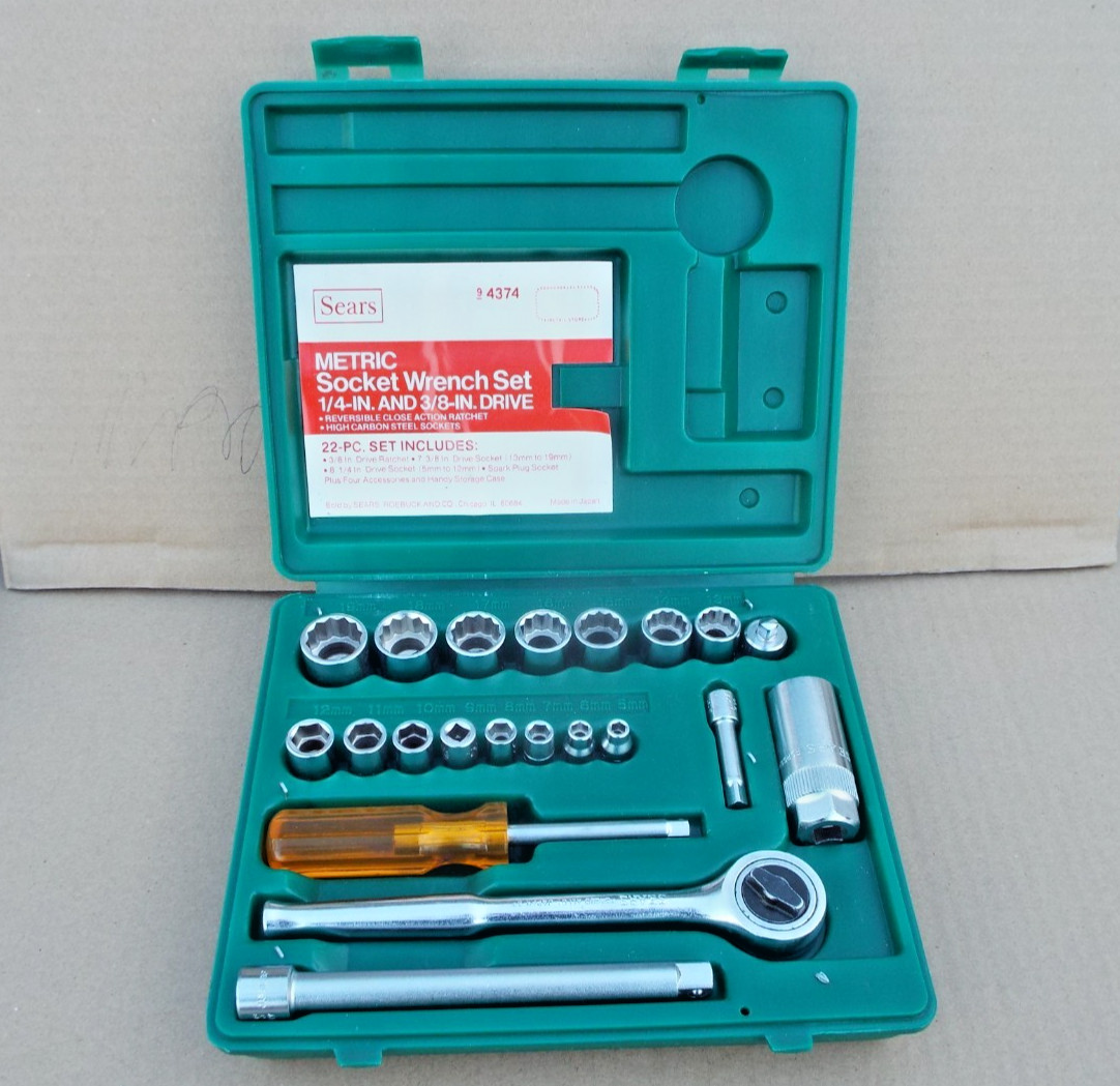 Vintage SEARS 9-4374 Metric Socket/Wrench 22 Pc Set 1/4,3/8 Dr Sears Tools Japan