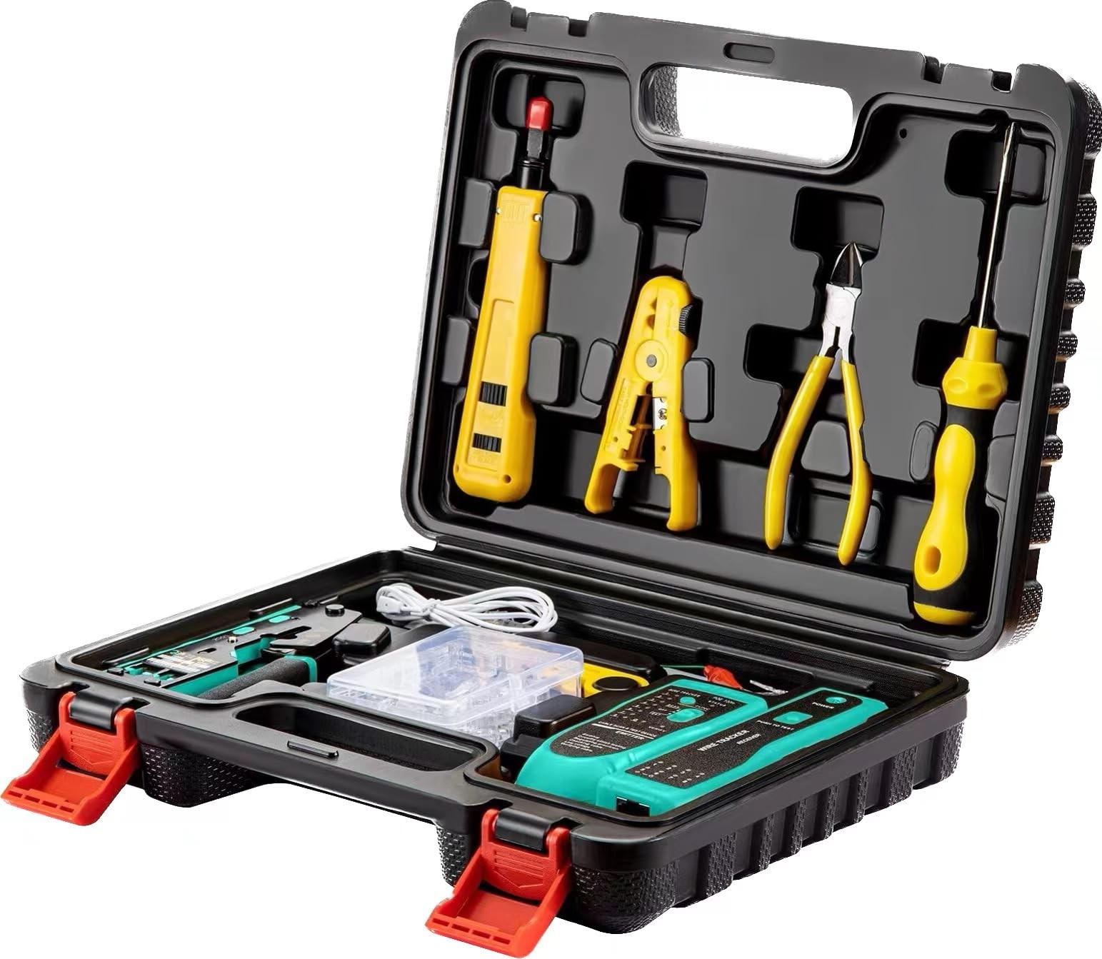 Network Tool Kit RJ45 Crimp Pass Through Cat6 Cat5e Ethernet Tester Yellow Black